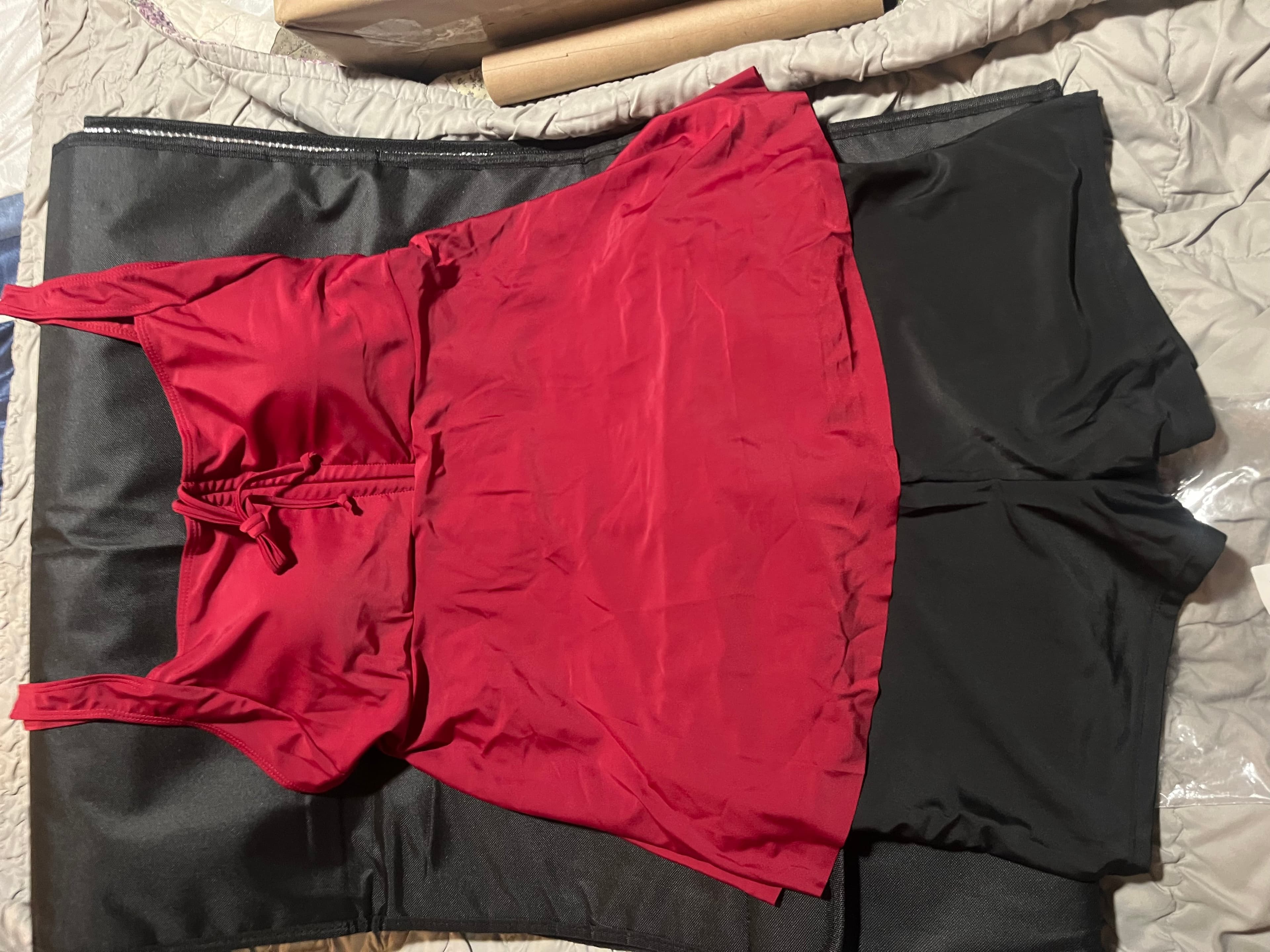 Red Tankini Swimsuit with Adjustable Straps - Thumbnail 3