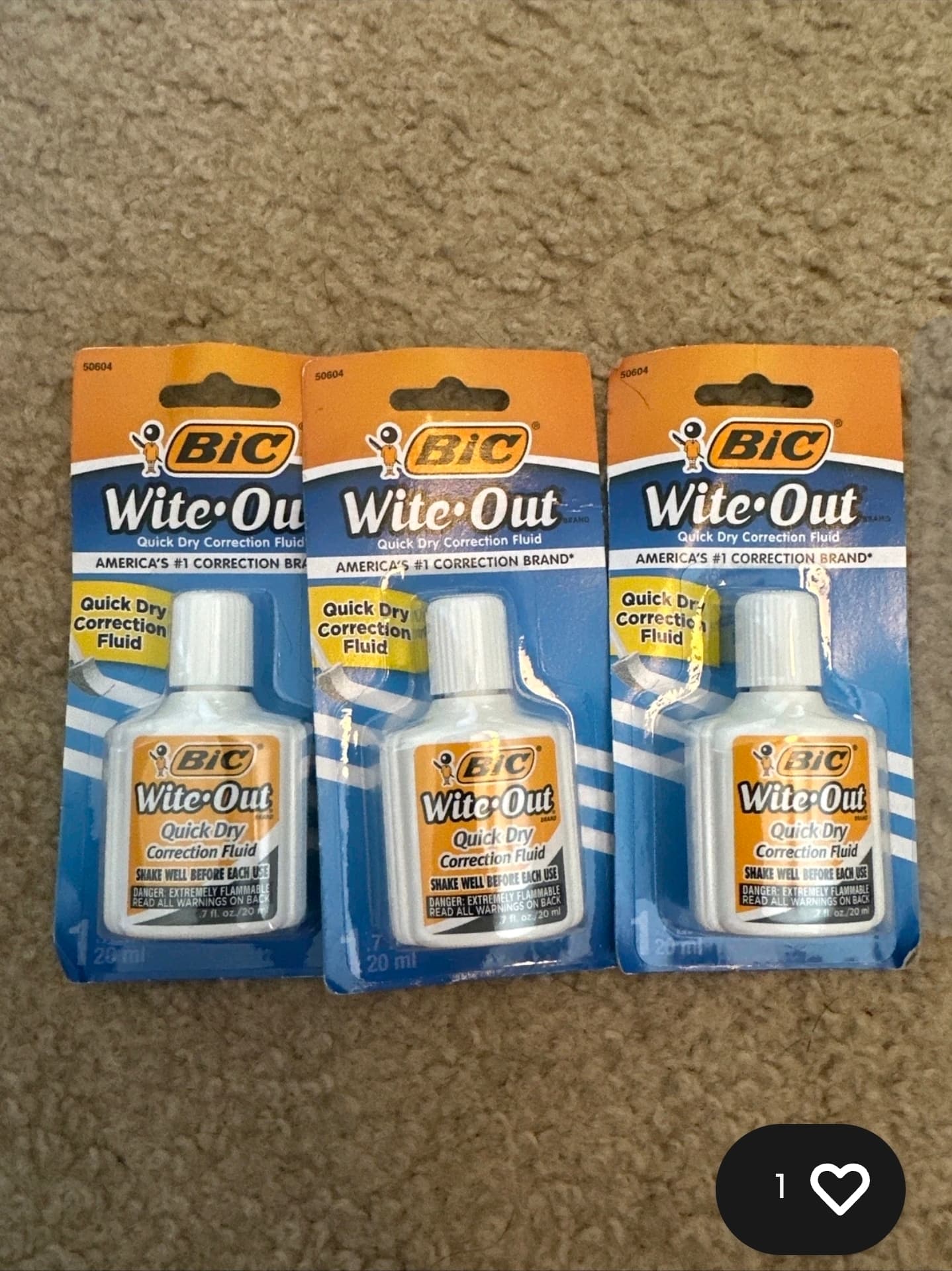 BIC Wite-Out Quick Dry Correction Fluid Pack of 3 White NIB - Thumbnail 4