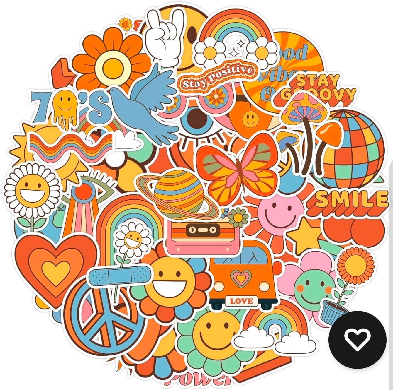 70s Retro Vinyl Stickers Pack 50pcs Waterproof Decals NIB 50 Pcs - Thumbnail 2