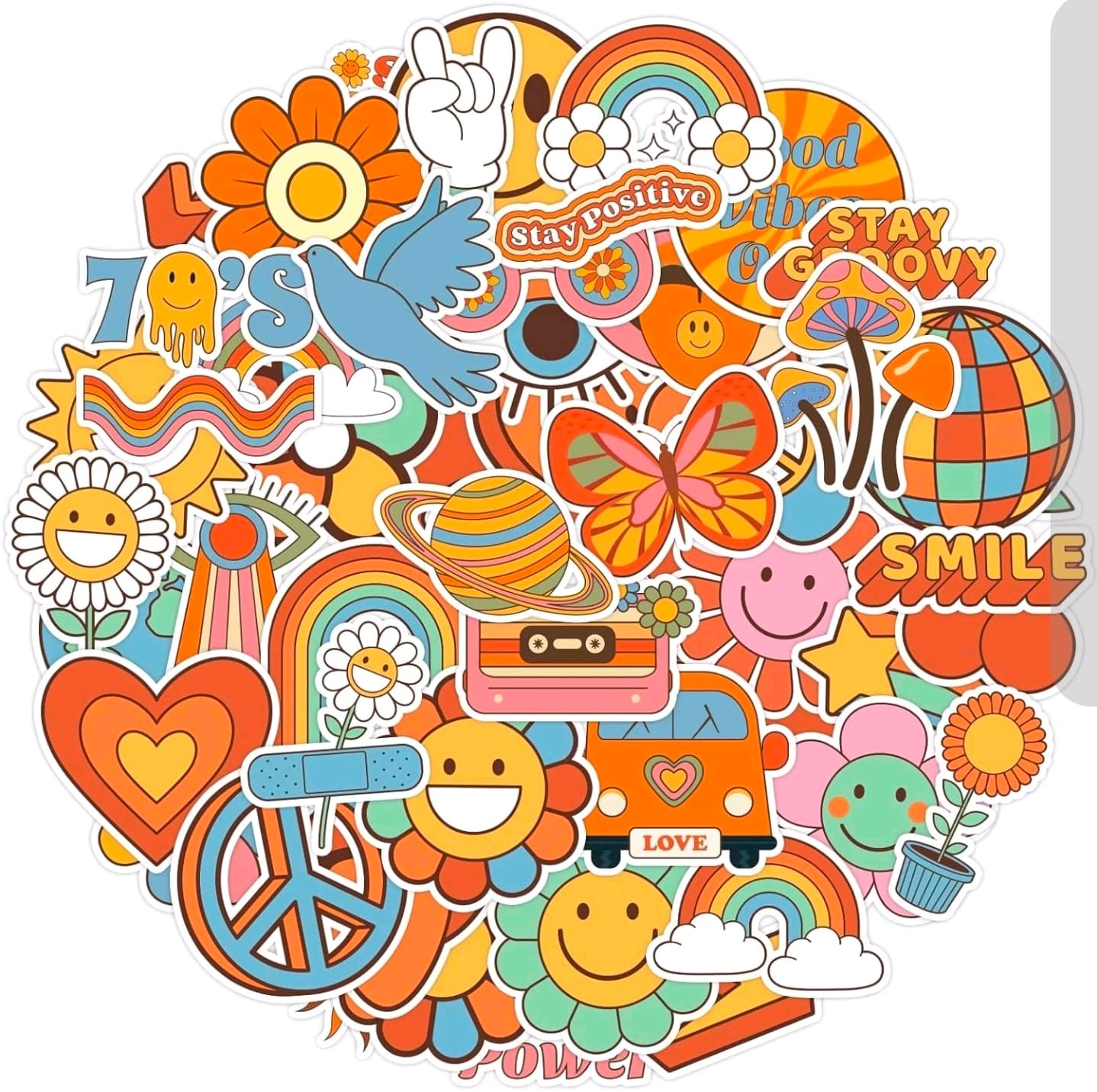 70s Retro Vinyl Stickers Pack 50pcs Waterproof Decals NIB 50 Pcs - Image 1