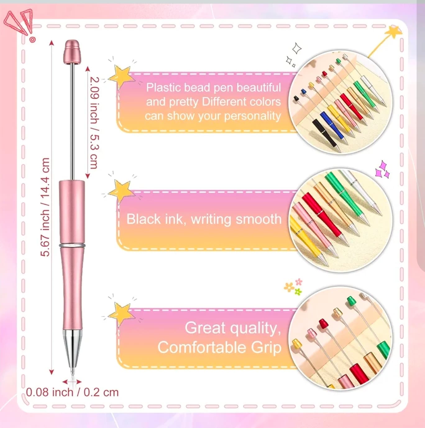DIY Bead Pen Colorful Customizable Smooth Writing NIB - 10 Pcs - Thumbnail 3