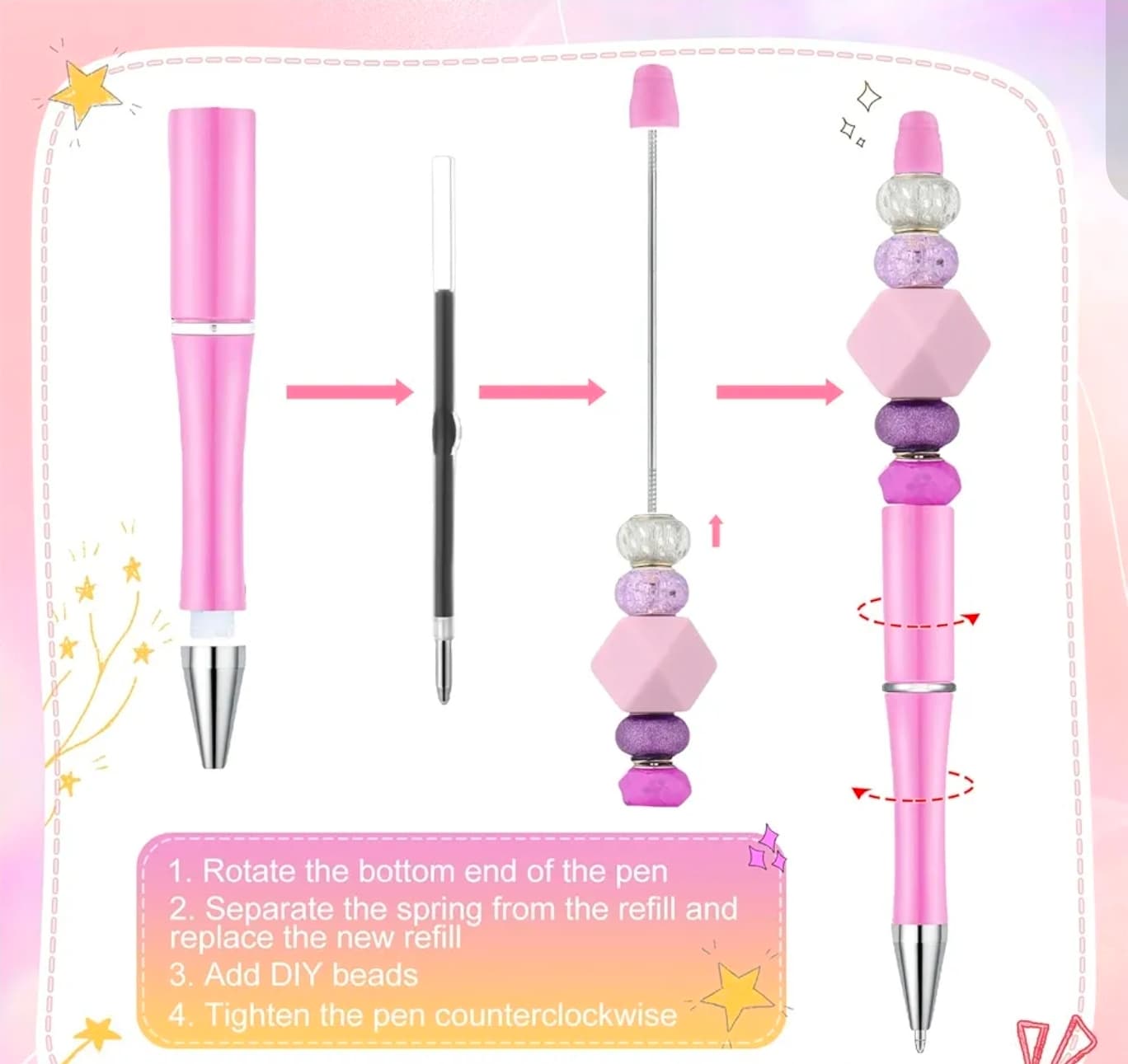 DIY Bead Pen Colorful Customizable Smooth Writing NIB - 10 Pcs - Thumbnail 2