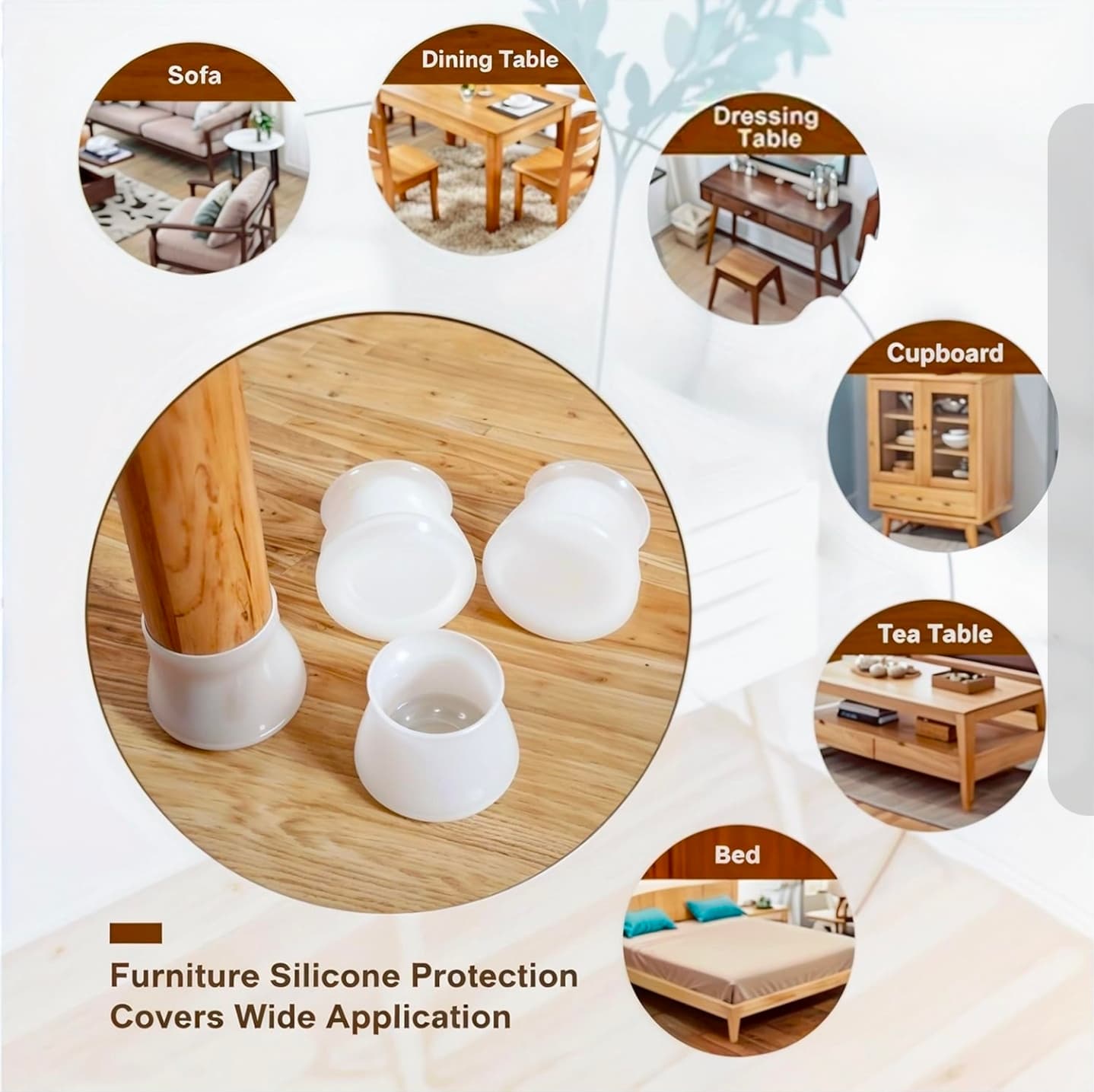 12 Pack Silicone Furniture Leg Caps Floor Protectors Anti-Slip Covers NIB - Thumbnail 3