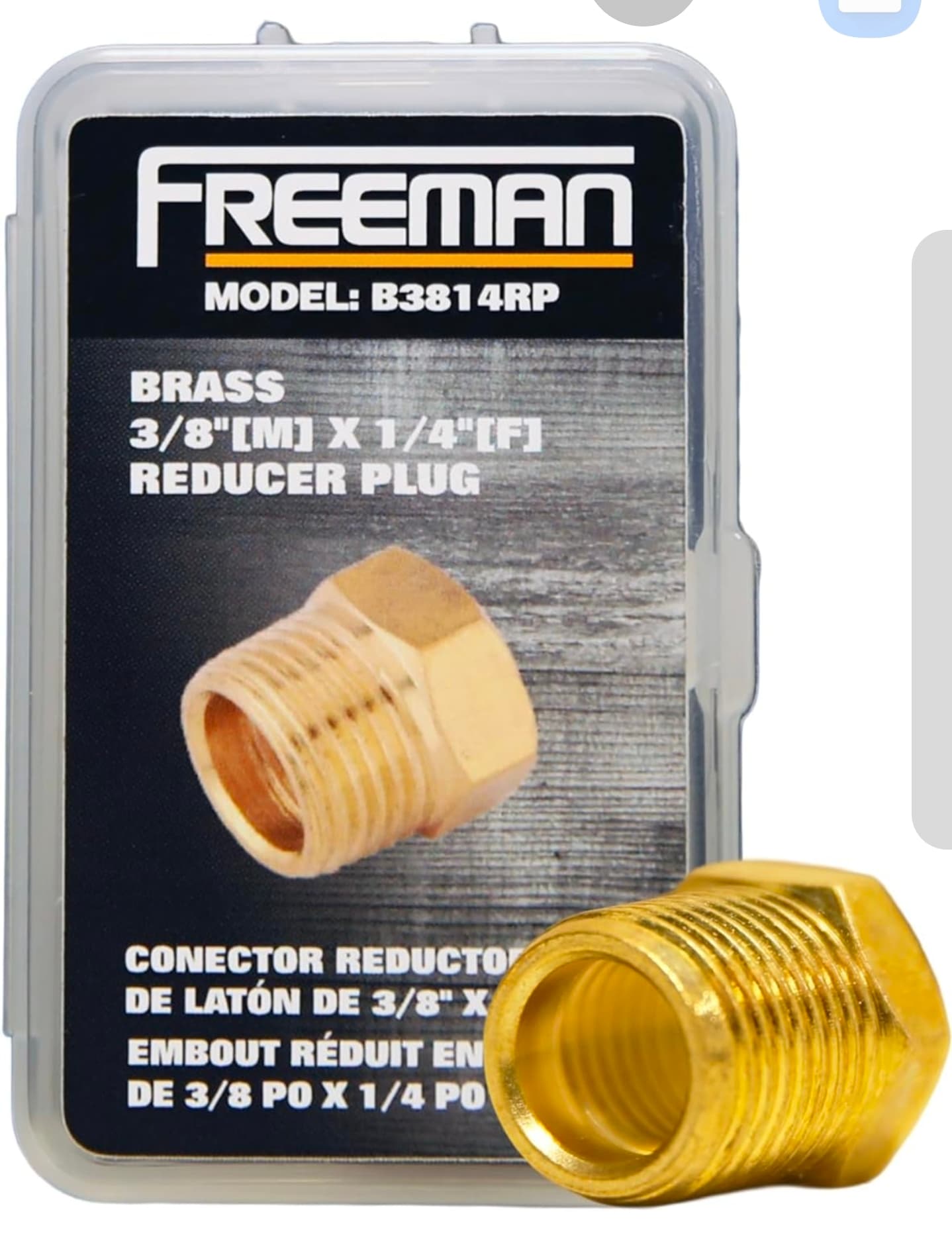 Freeman B3814RP Brass NPT Adapter 3/8 to 1/4 Inch Connector Sealed - Image 1