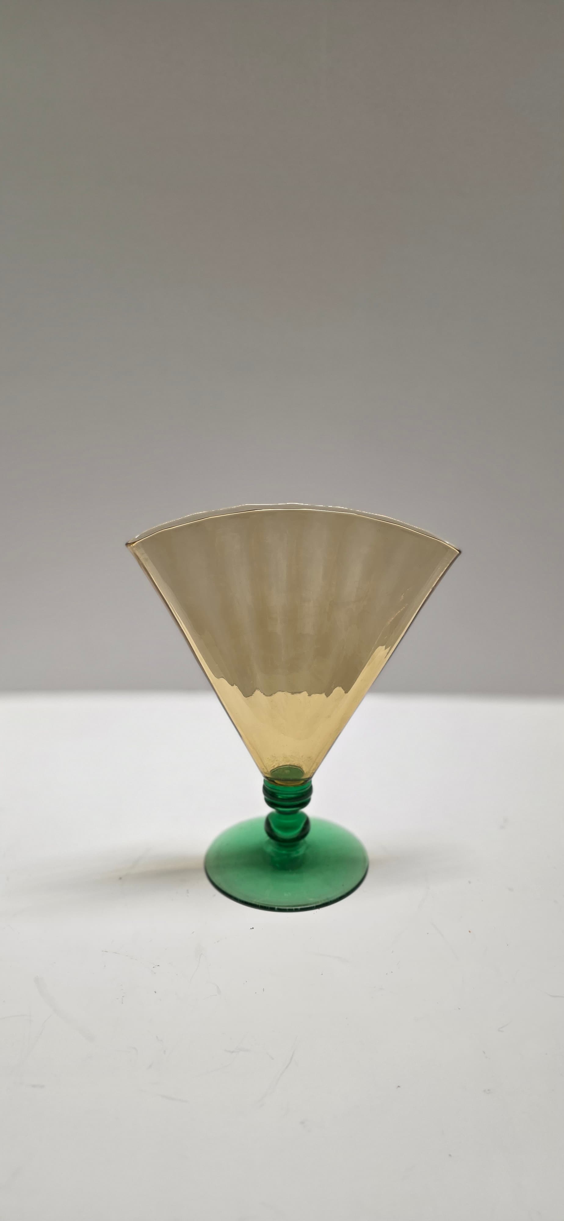 Vintage Steuben Art Glass Fan Vase 6287 Amber Optic Ribbed Pomona Green Foot Dec - Thumbnail 5