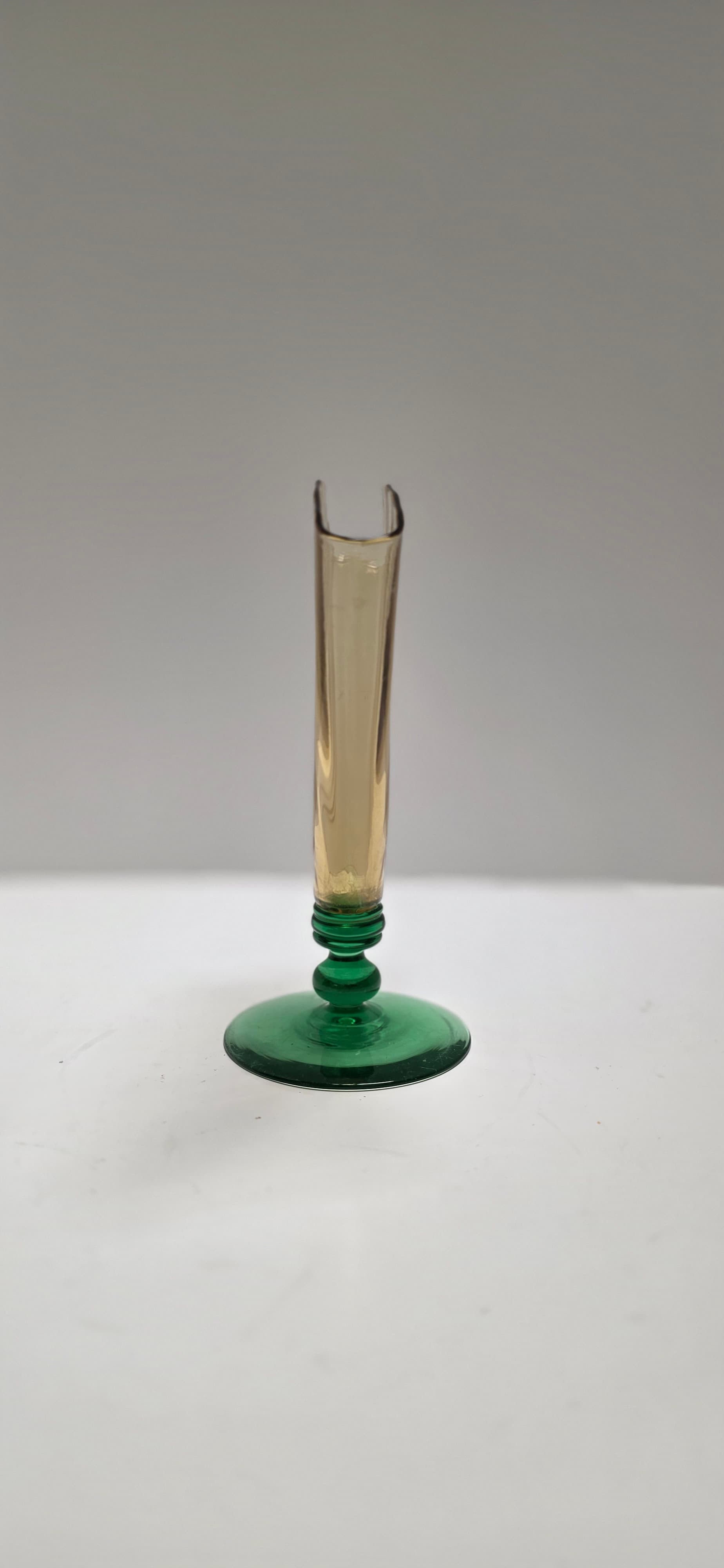 Vintage Steuben Art Glass Fan Vase 6287 Amber Optic Ribbed Pomona Green Foot Dec - Thumbnail 8
