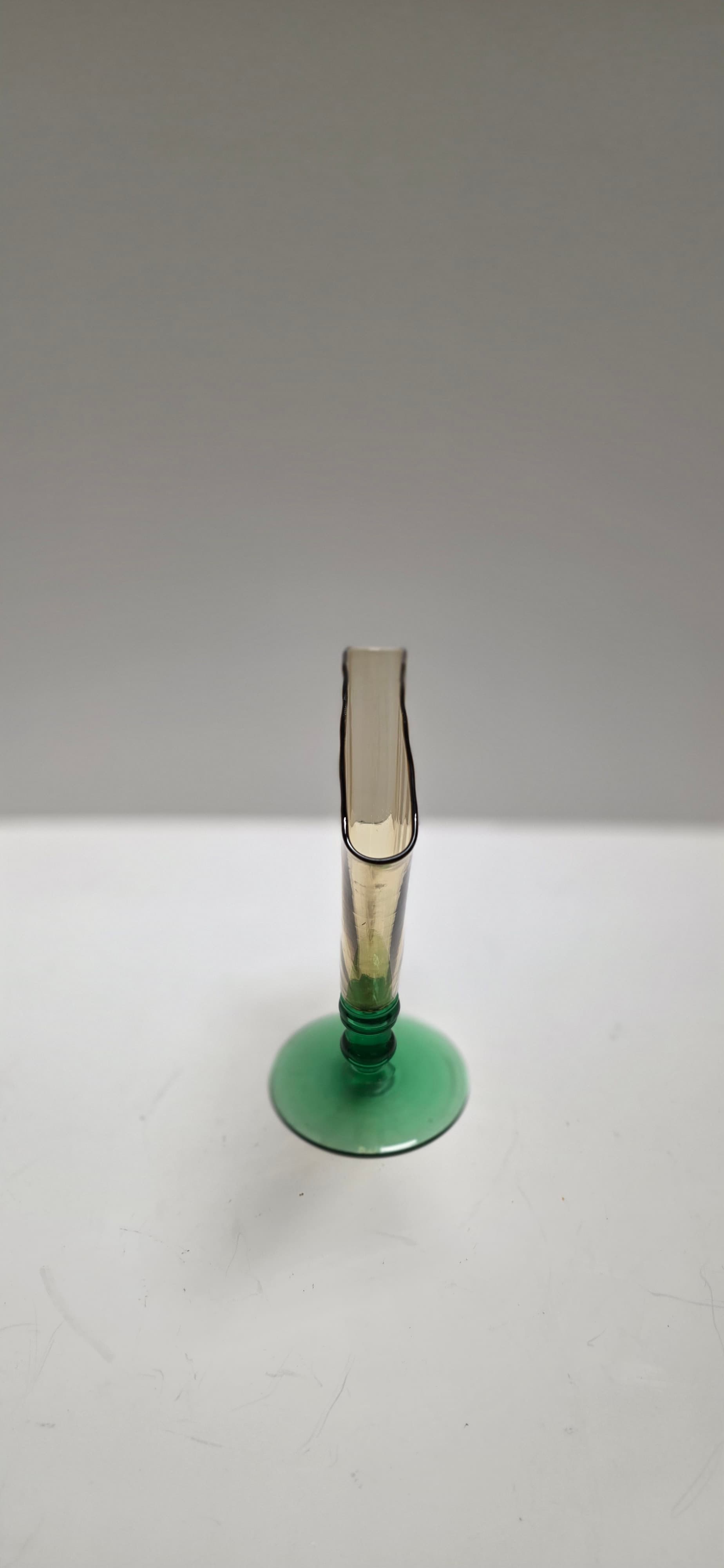 Vintage Steuben Art Glass Fan Vase 6287 Amber Optic Ribbed Pomona Green Foot Dec - Thumbnail 12