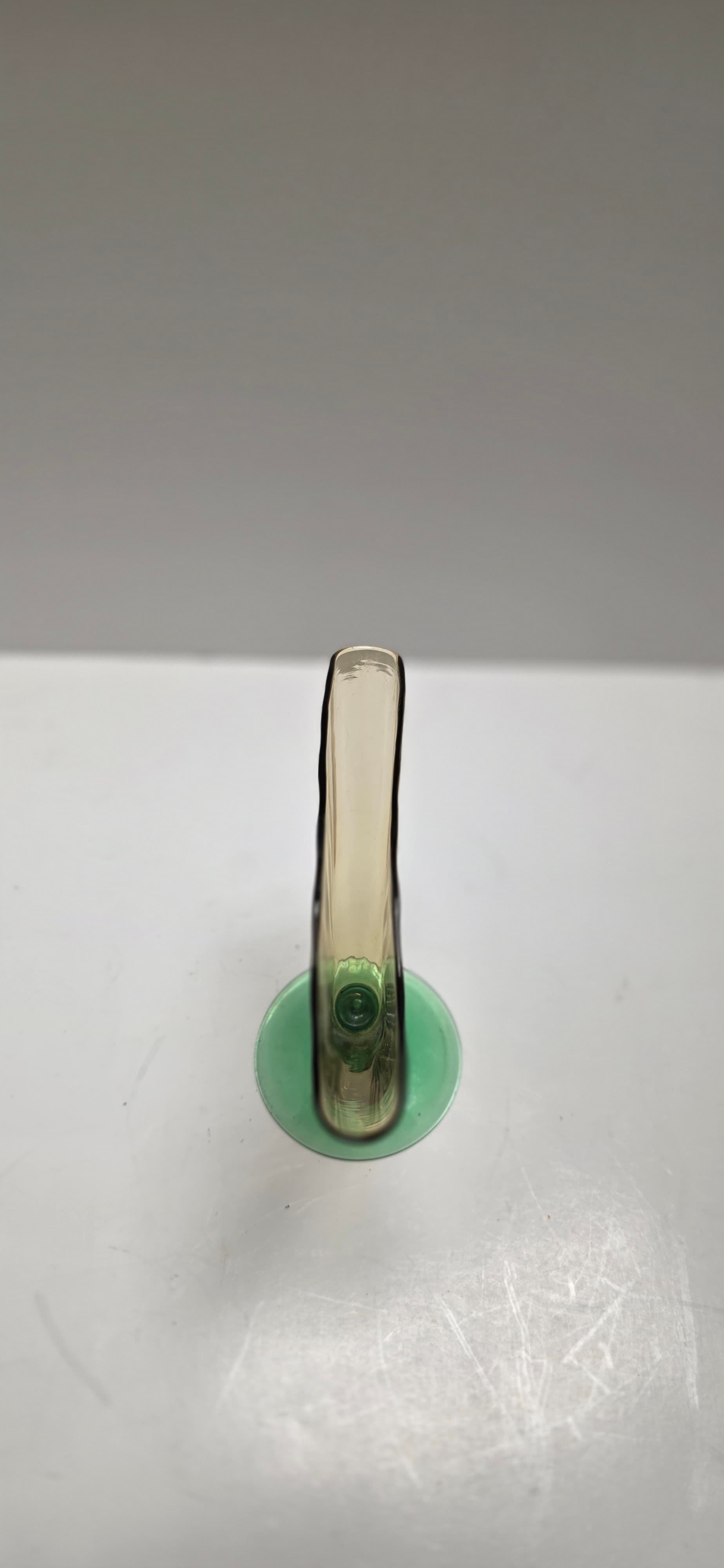 Vintage Steuben Art Glass Fan Vase 6287 Amber Optic Ribbed Pomona Green Foot Dec - Thumbnail 13