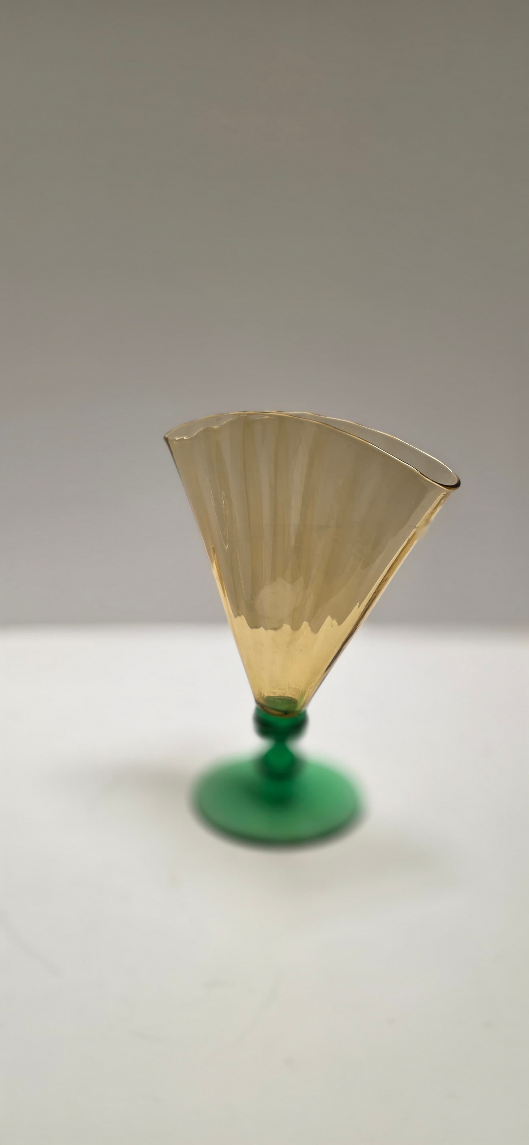 Vintage Steuben Art Glass Fan Vase 6287 Amber Optic Ribbed Pomona Green Foot Dec - Thumbnail 14