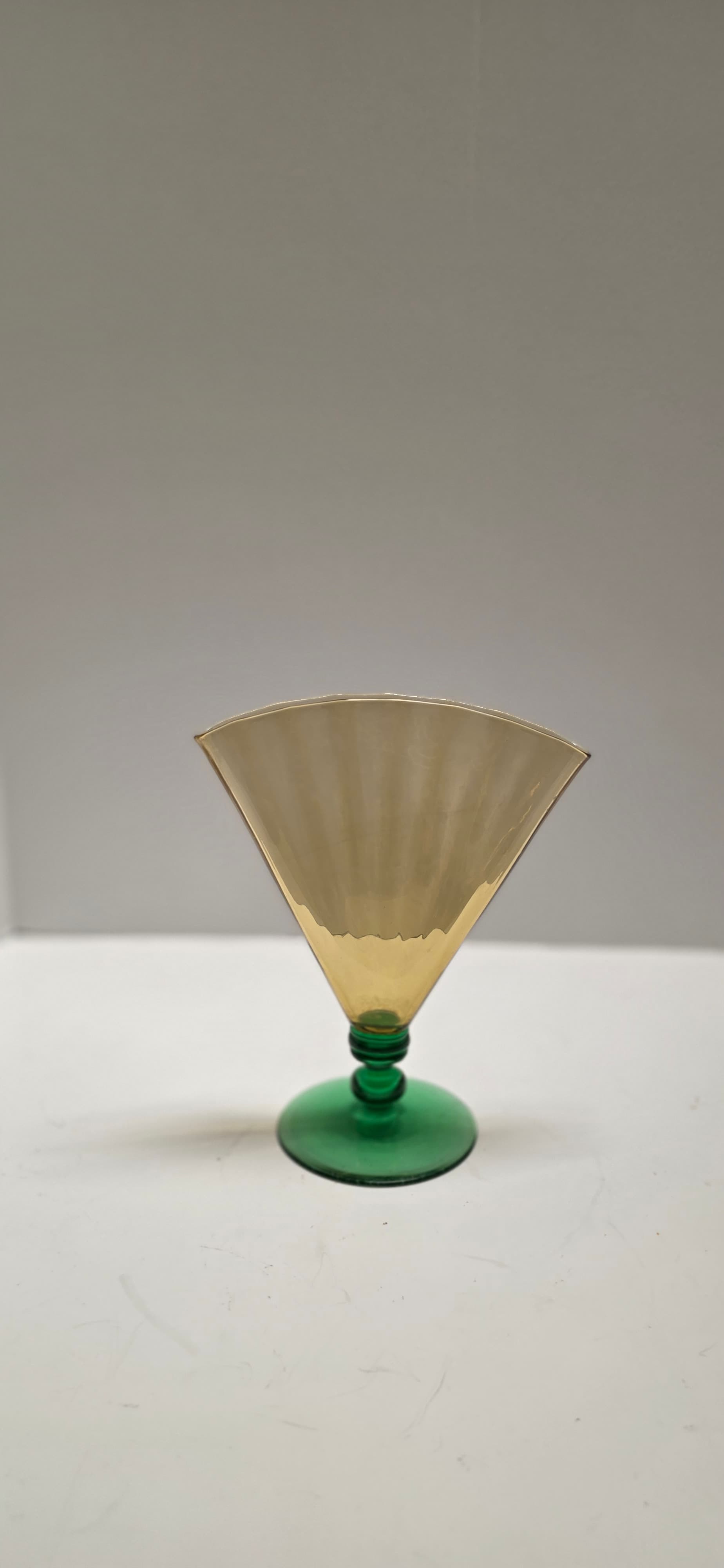 Vintage Steuben Art Glass Fan Vase 6287 Amber Optic Ribbed Pomona Green Foot Dec - Thumbnail 9