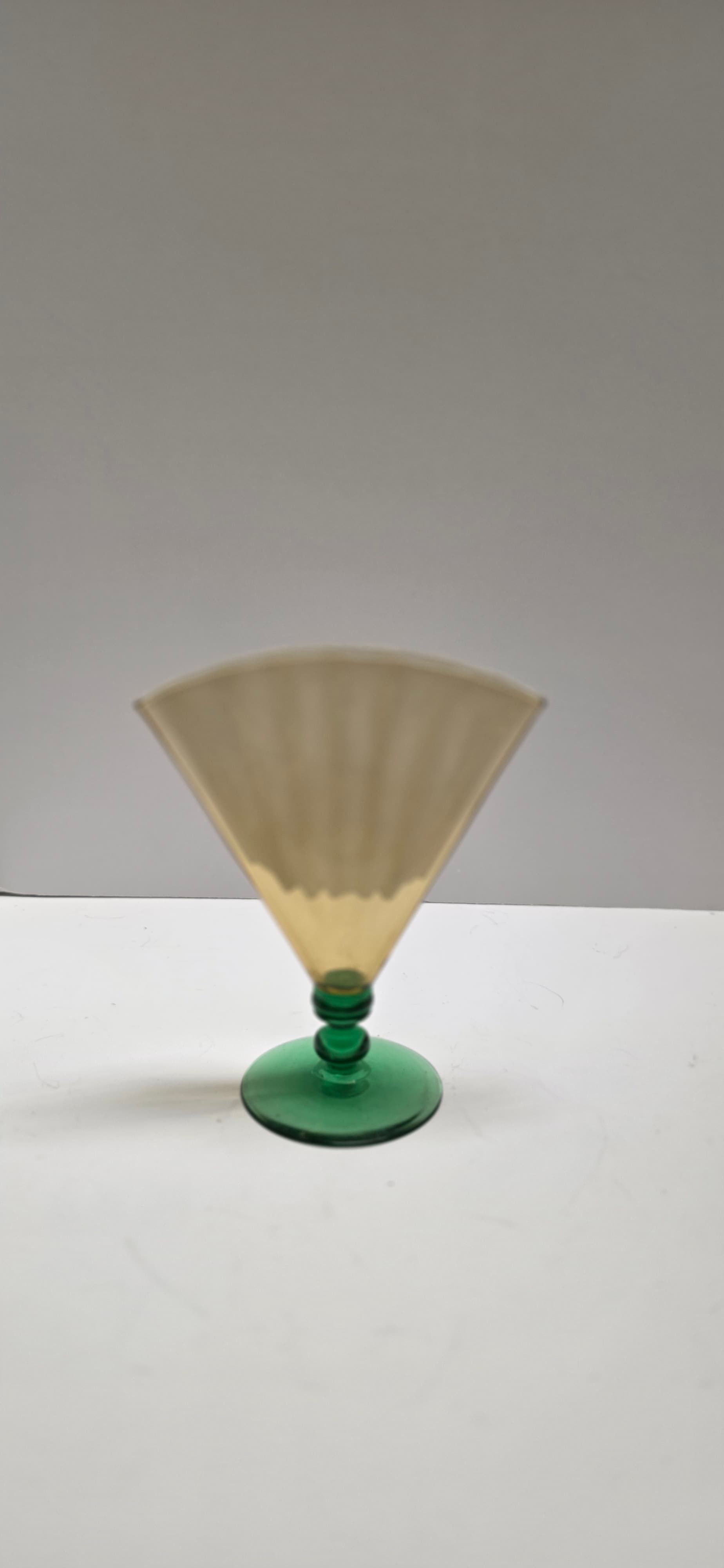 Vintage Steuben Art Glass Fan Vase 6287 Amber Optic Ribbed Pomona Green Foot Dec - Thumbnail 2