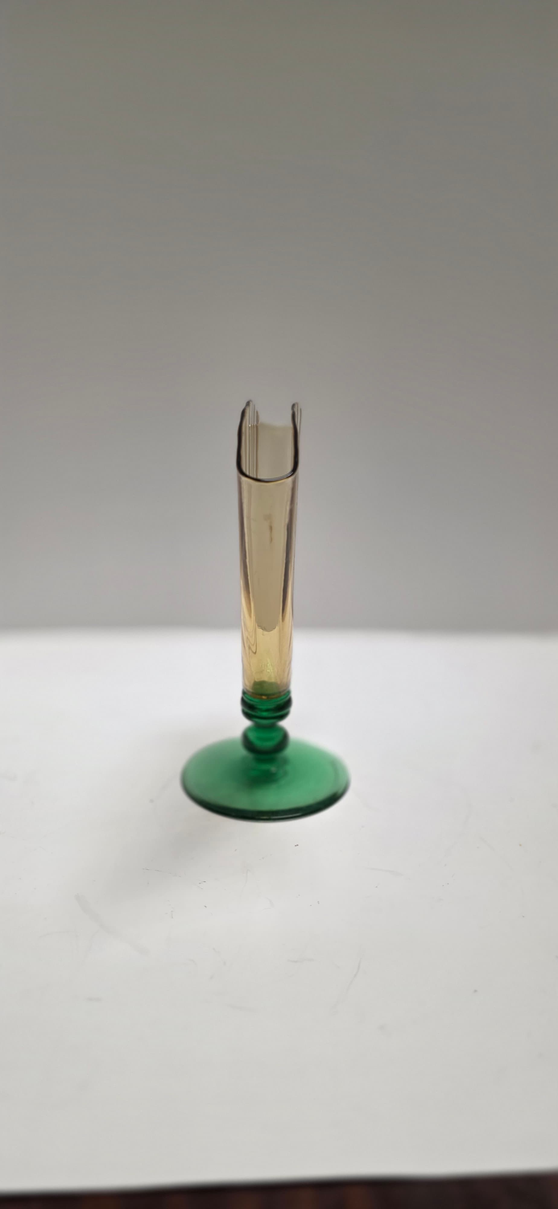 Vintage Steuben Art Glass Fan Vase 6287 Amber Optic Ribbed Pomona Green Foot Dec - Thumbnail 11