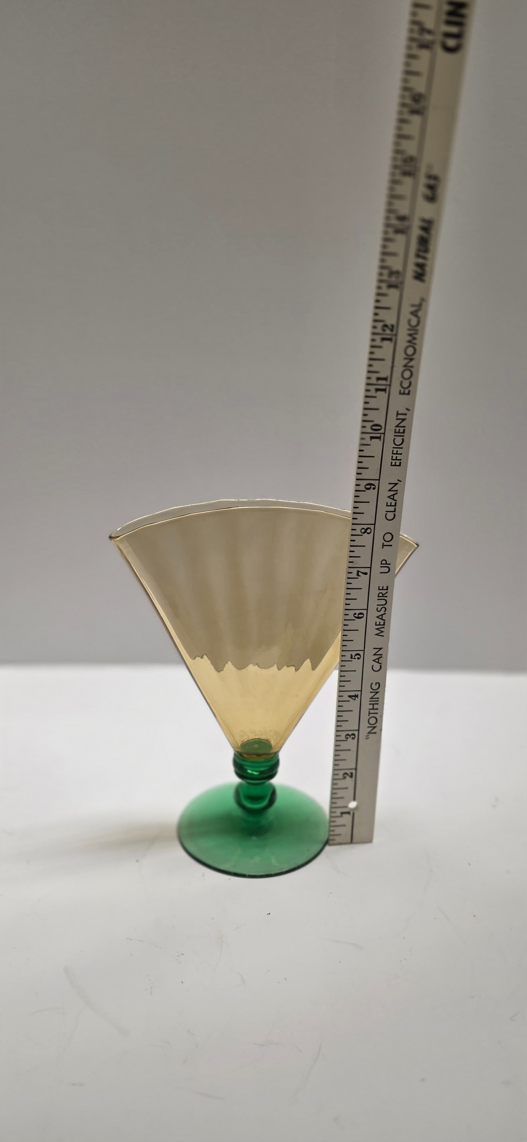 Vintage Steuben Art Glass Fan Vase 6287 Amber Optic Ribbed Pomona Green Foot Dec - Thumbnail 18