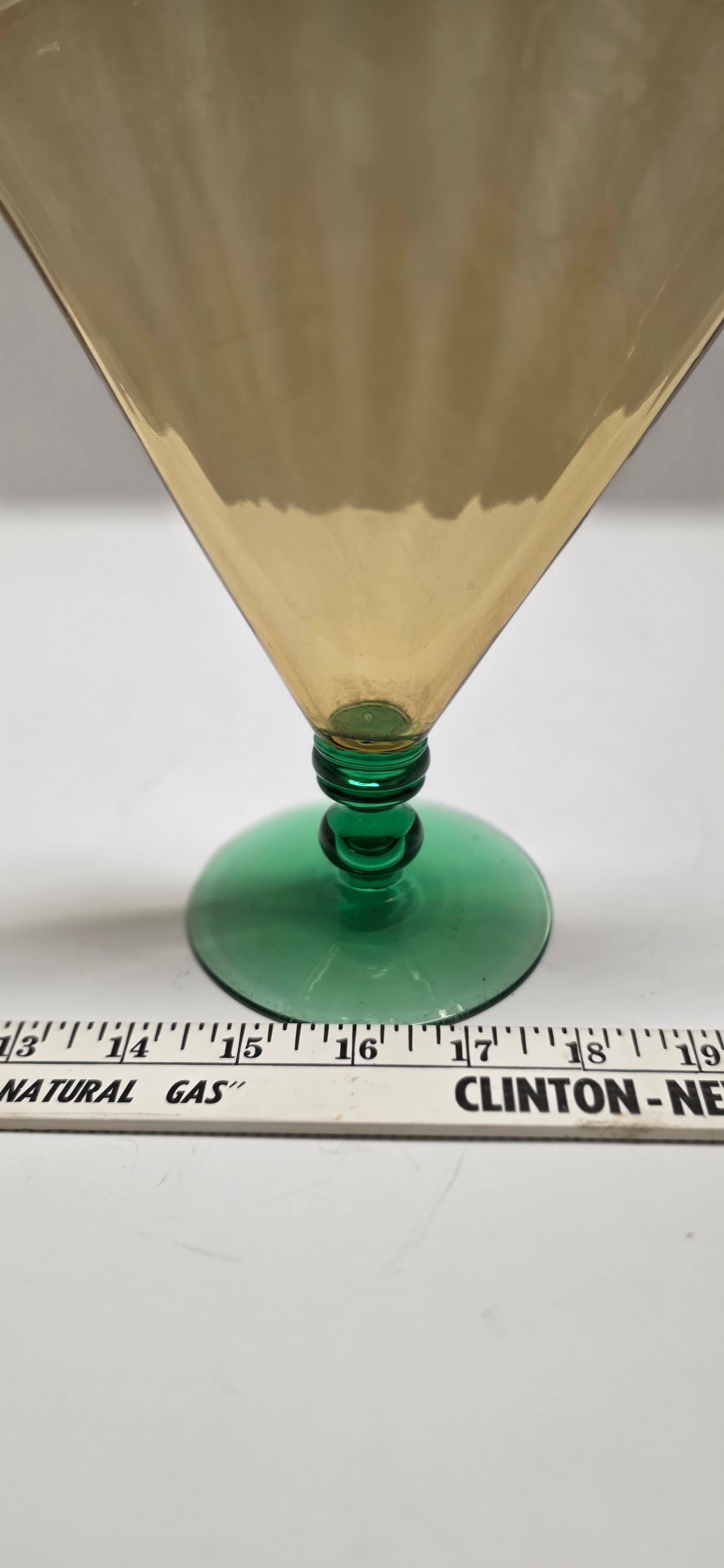 Vintage Steuben Art Glass Fan Vase 6287 Amber Optic Ribbed Pomona Green Foot Dec - Thumbnail 15