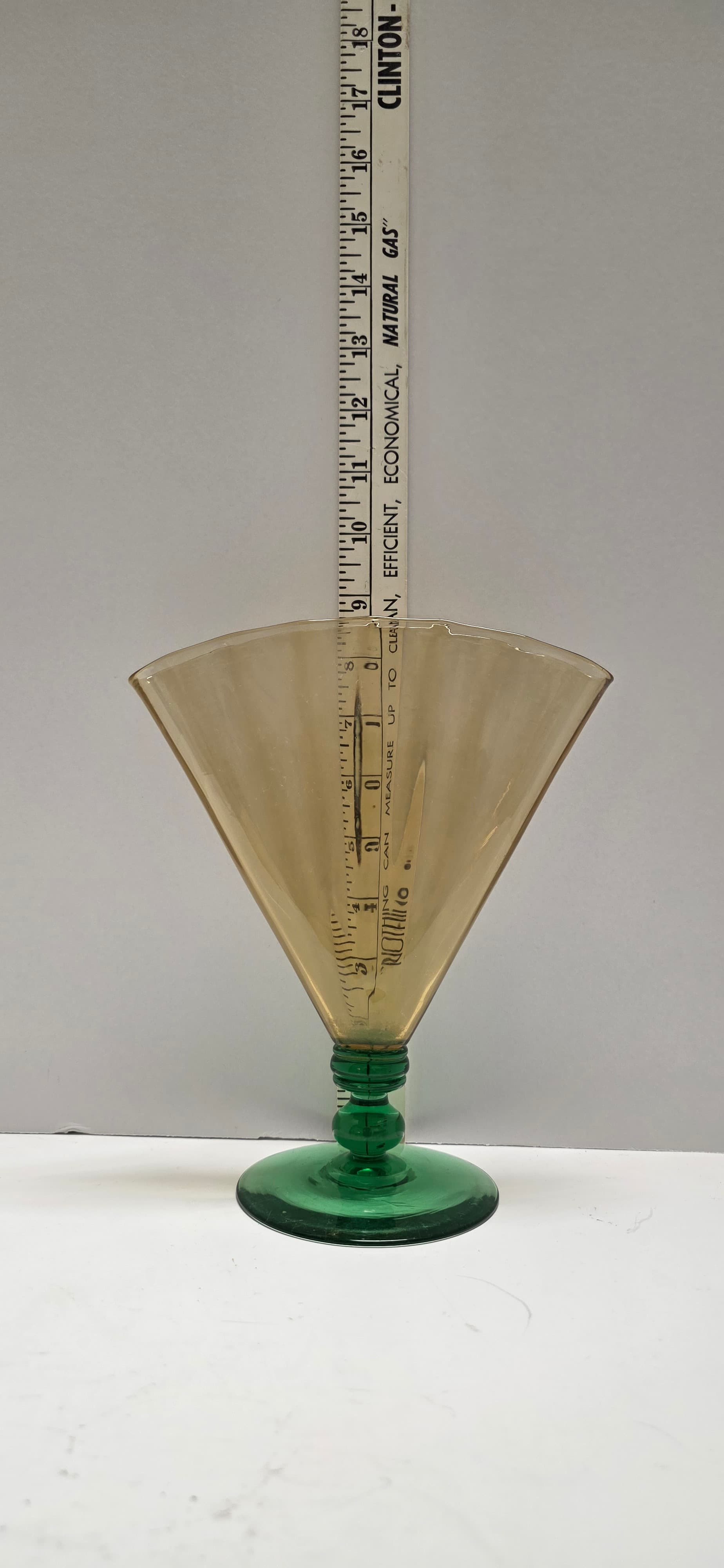 Vintage Steuben Art Glass Fan Vase 6287 Amber Optic Ribbed Pomona Green Foot Dec - Thumbnail 16