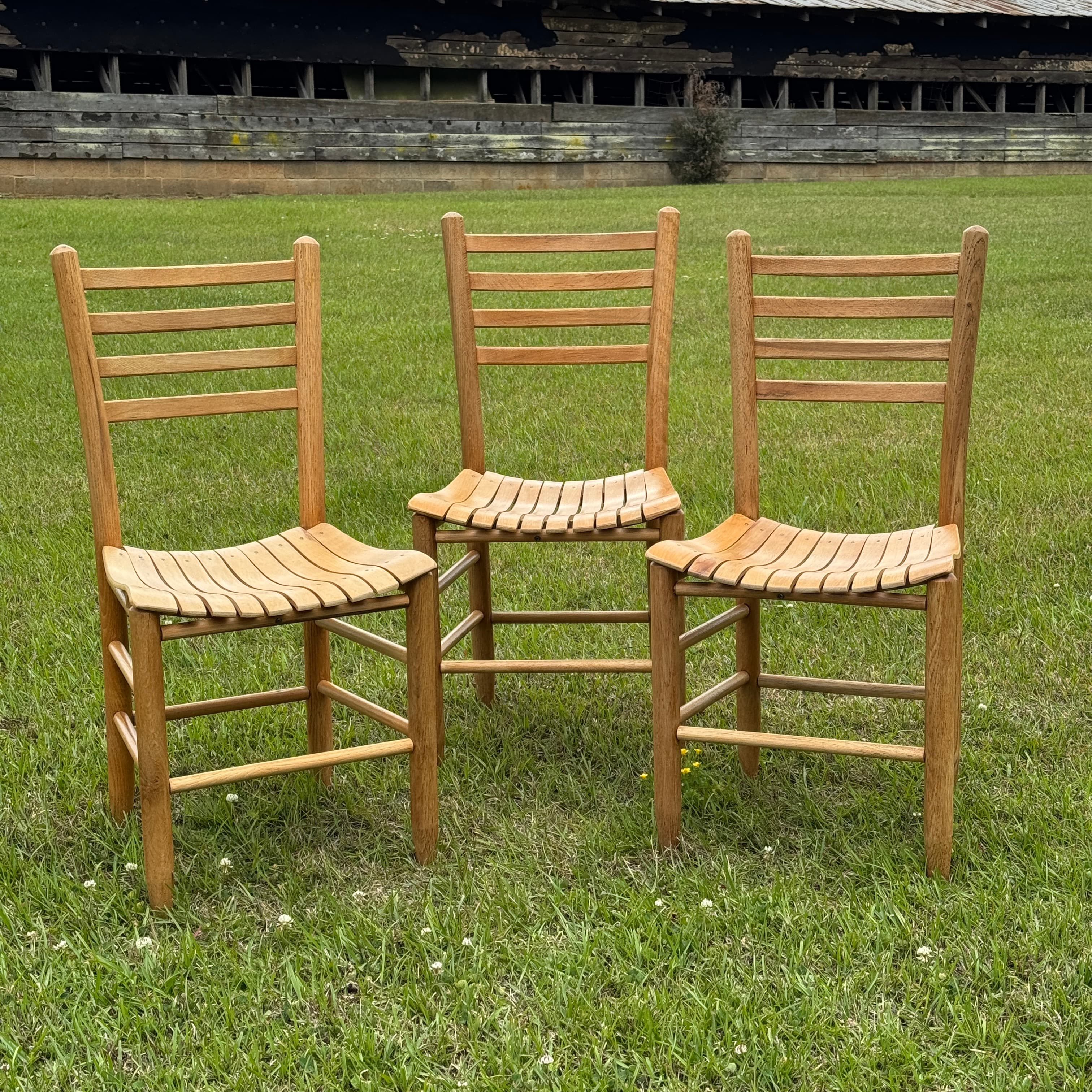 Set of 3 Vintage Wooden Ladder Back, Slat Seat Chairs