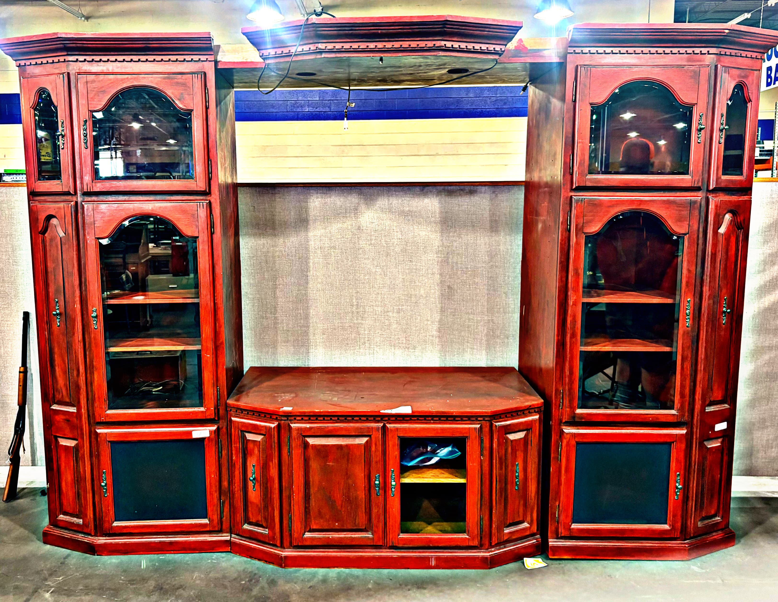 Red Wooden Display Cabinet with Glass Door - Thumbnail 3