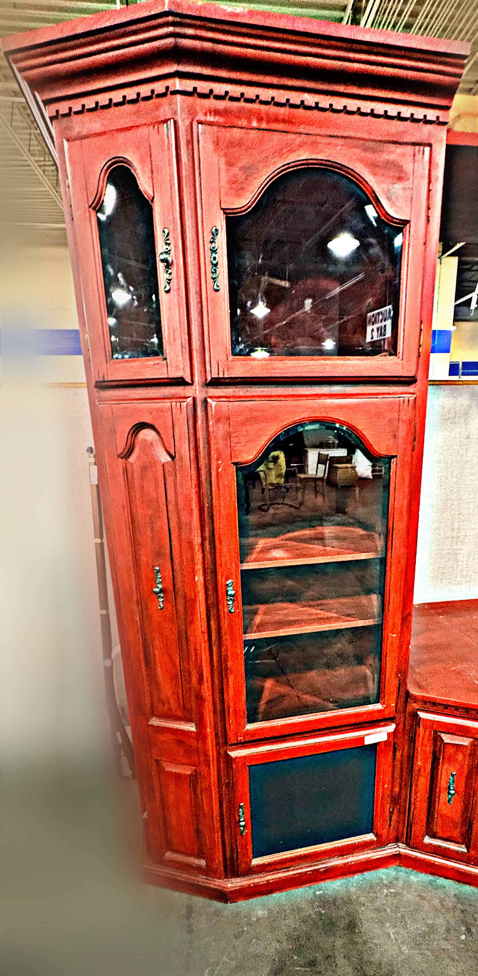 Red Wooden Display Cabinet with Glass Door - Thumbnail 4