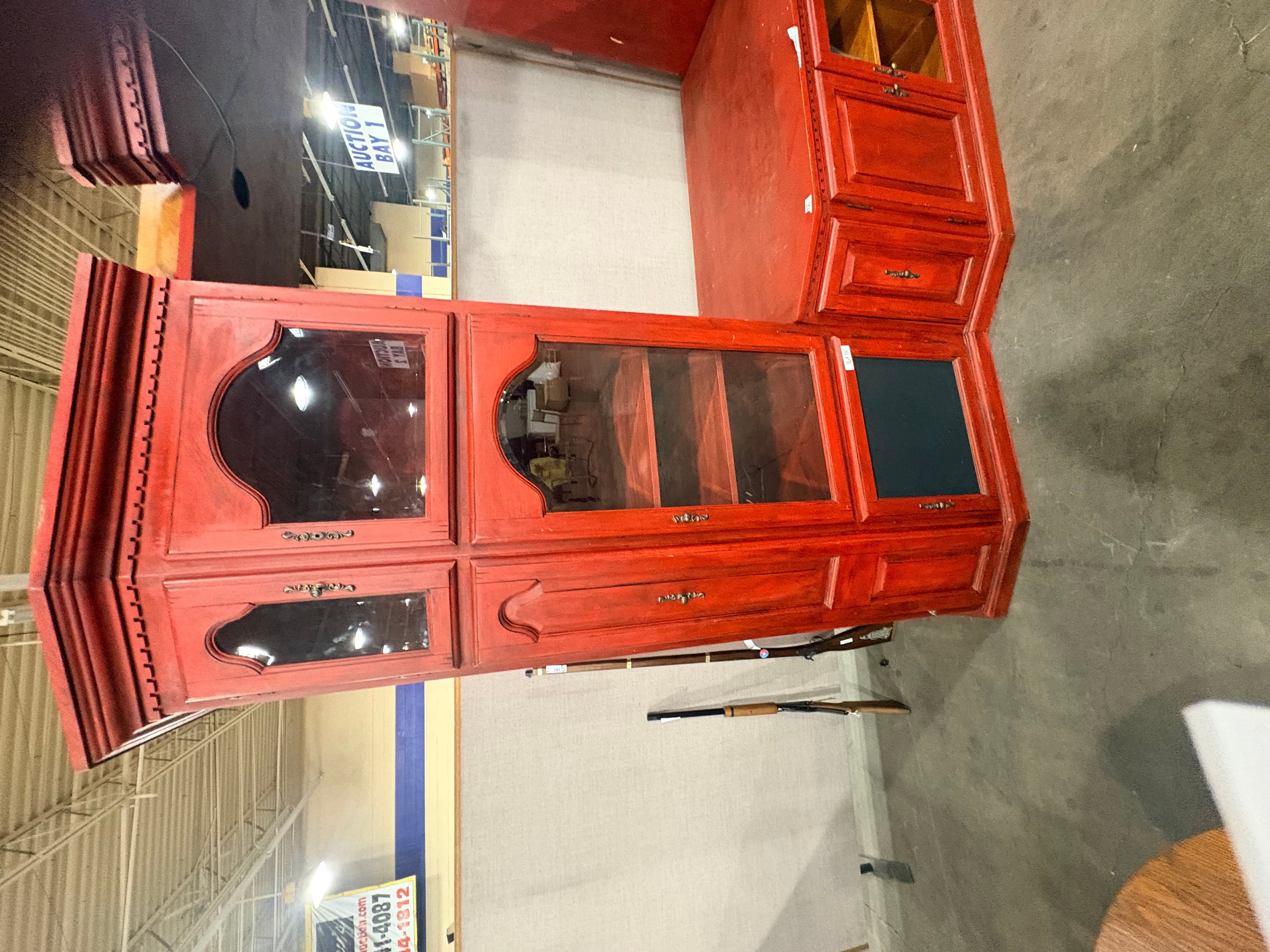 Red Wooden Display Cabinet with Glass Door - Thumbnail 5