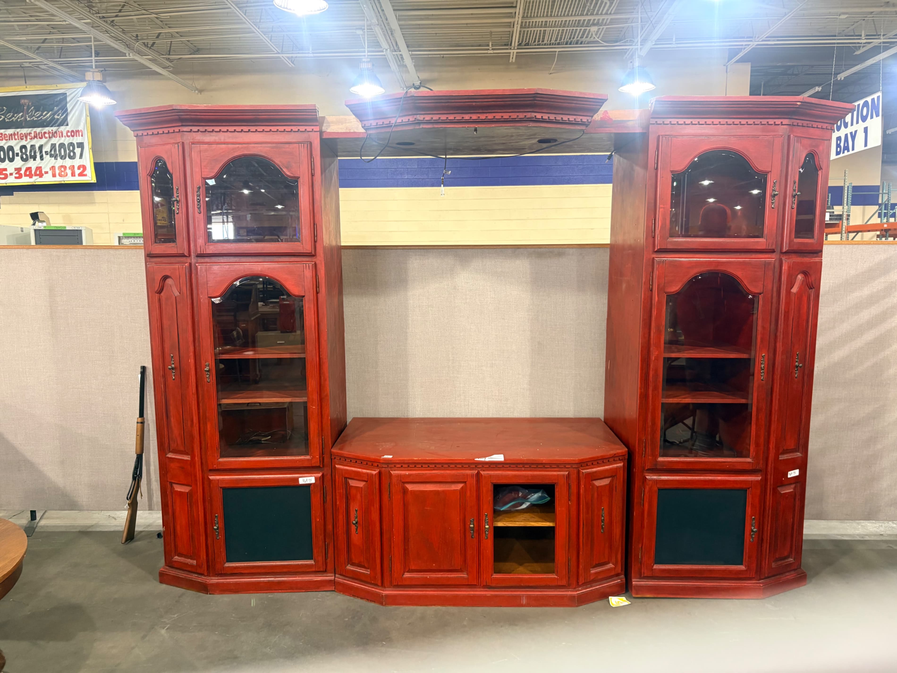 Red Wooden Display Cabinet with Glass Door - Thumbnail 9