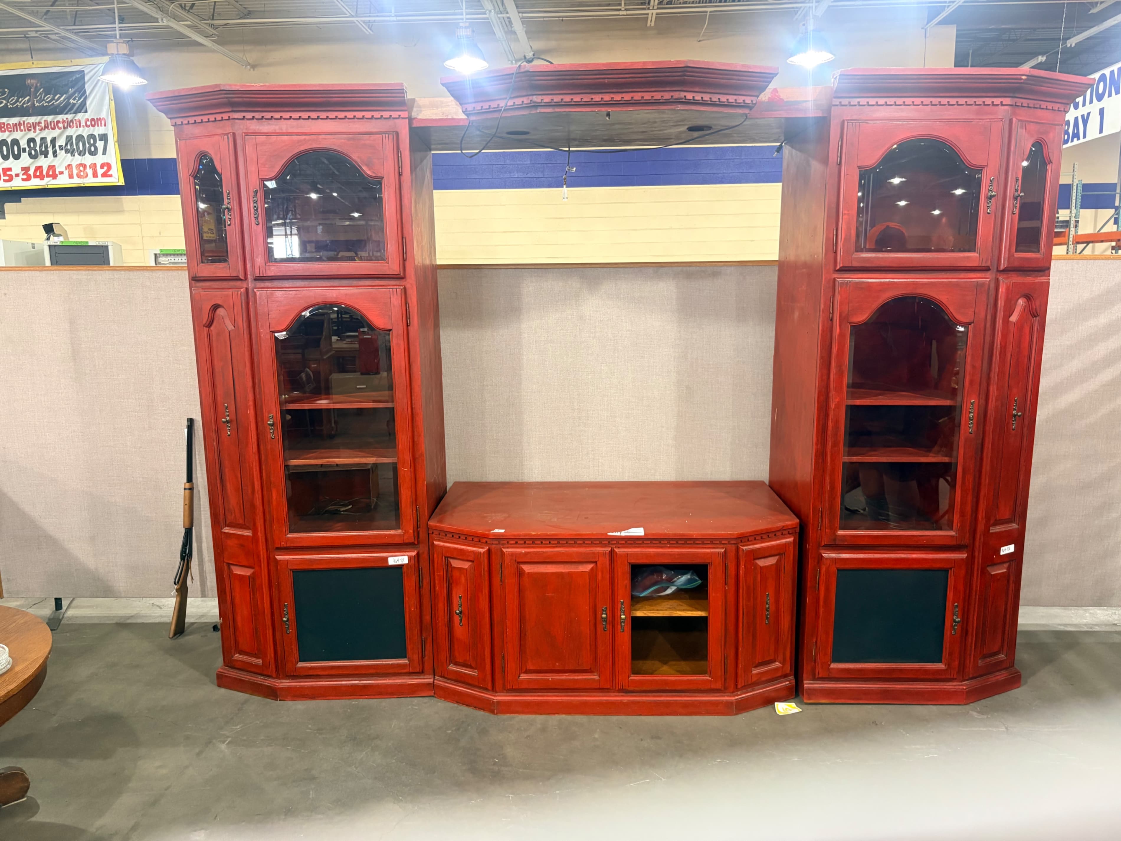 Red Wooden Display Cabinet with Glass Door - Thumbnail 10