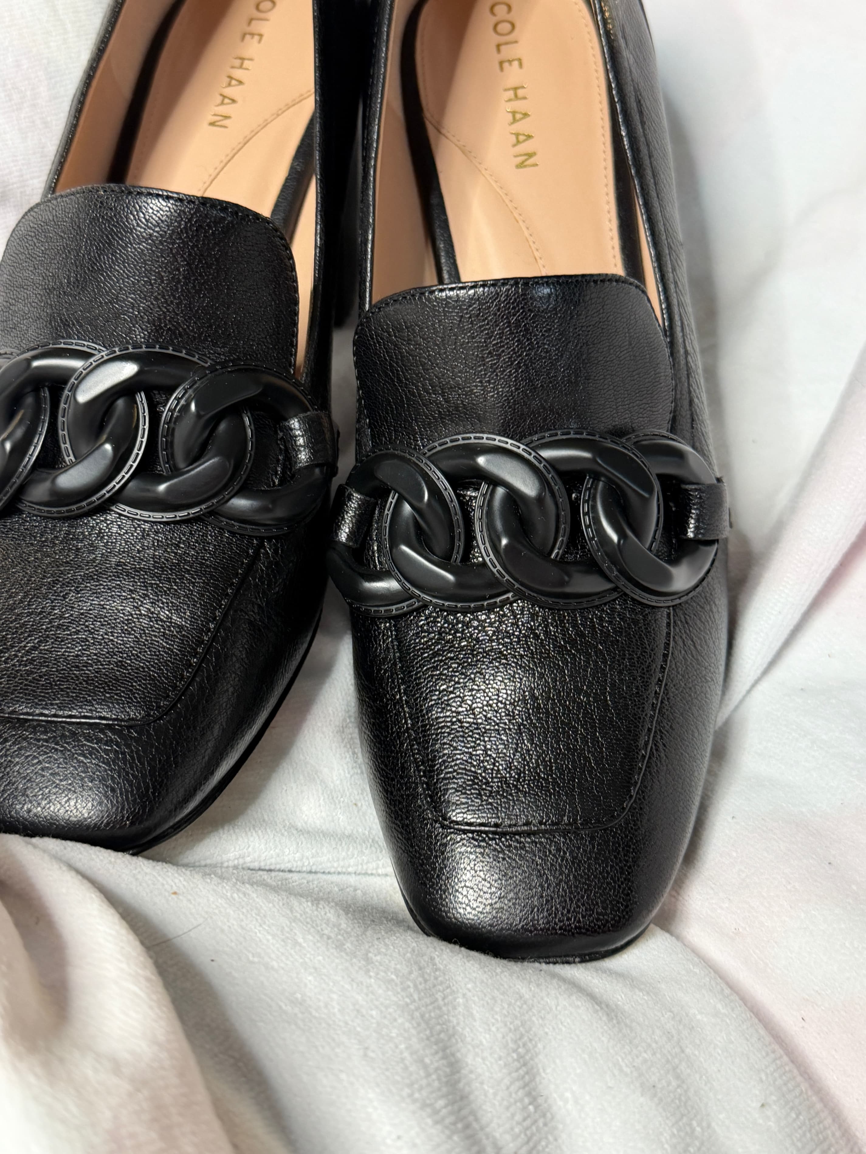 Cole Haan Chrystie Block Heel Women's Black Loafers with Chain Detail Size 9.5B - Thumbnail 2