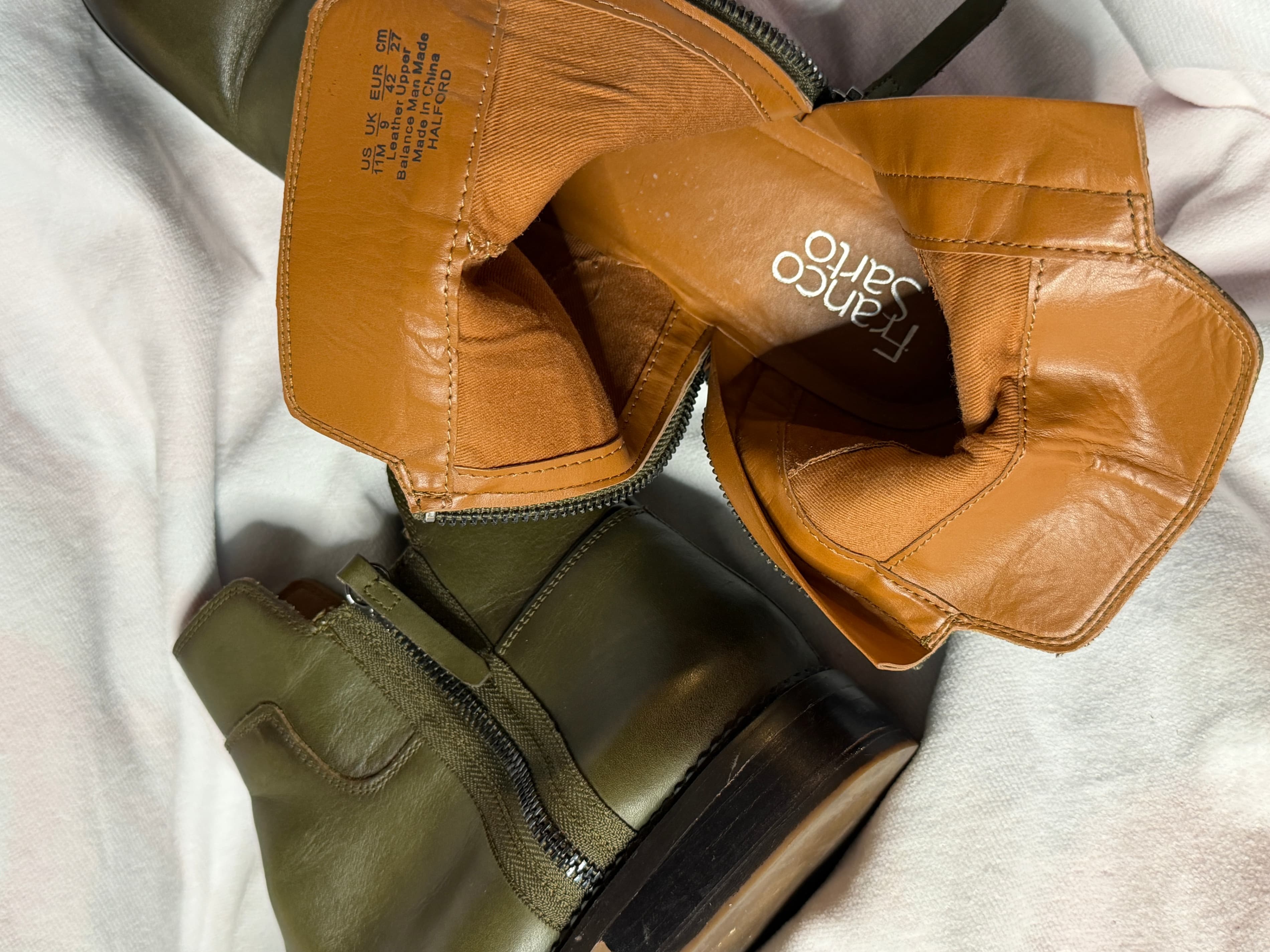 Franco Sarto Halford Olive Leather Ankle Boots Size 11 - Thumbnail 2