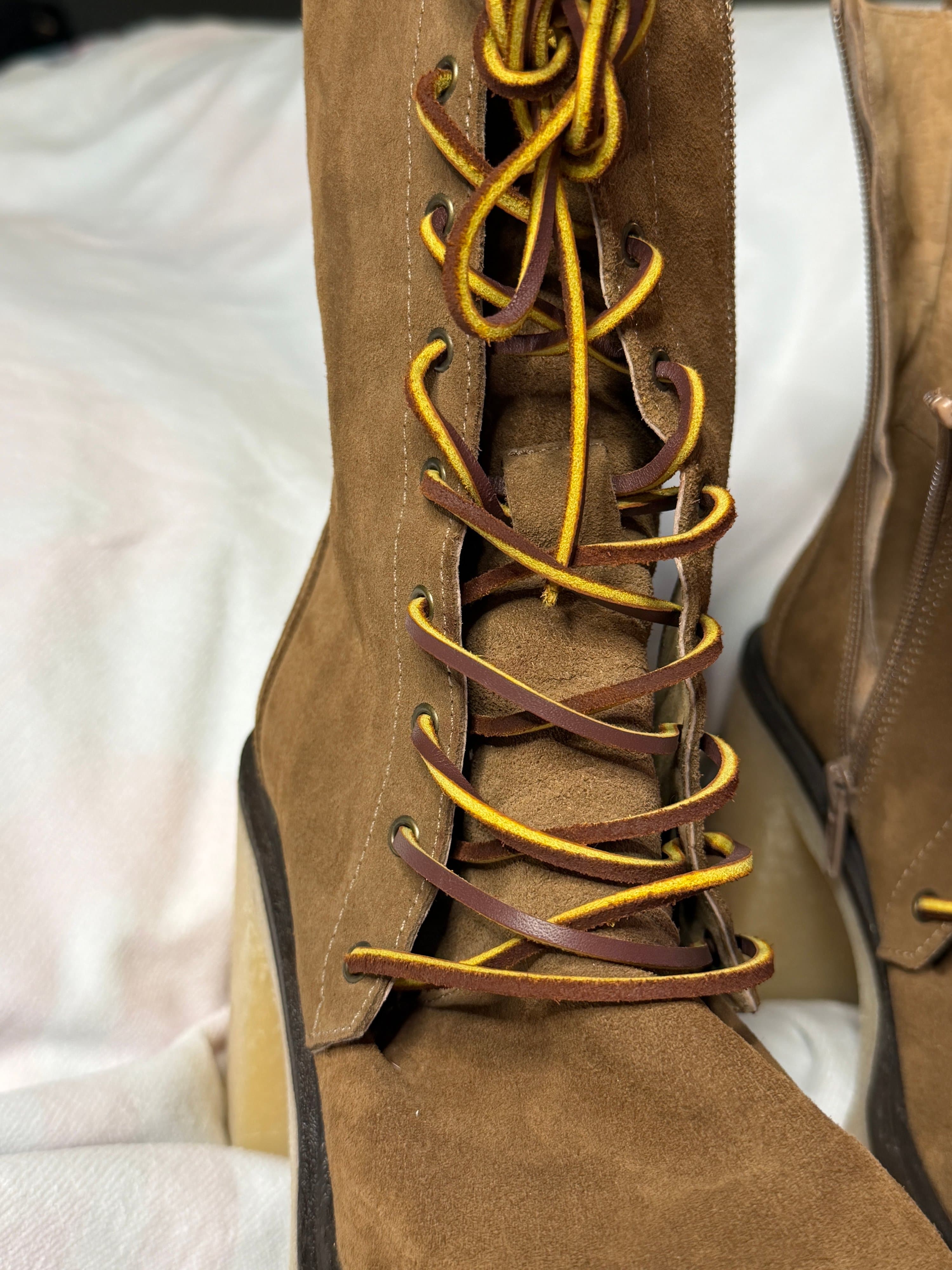 Free People Brown Suede Lace-Up Boots, Chunky Heel, Size 41 - Thumbnail 3