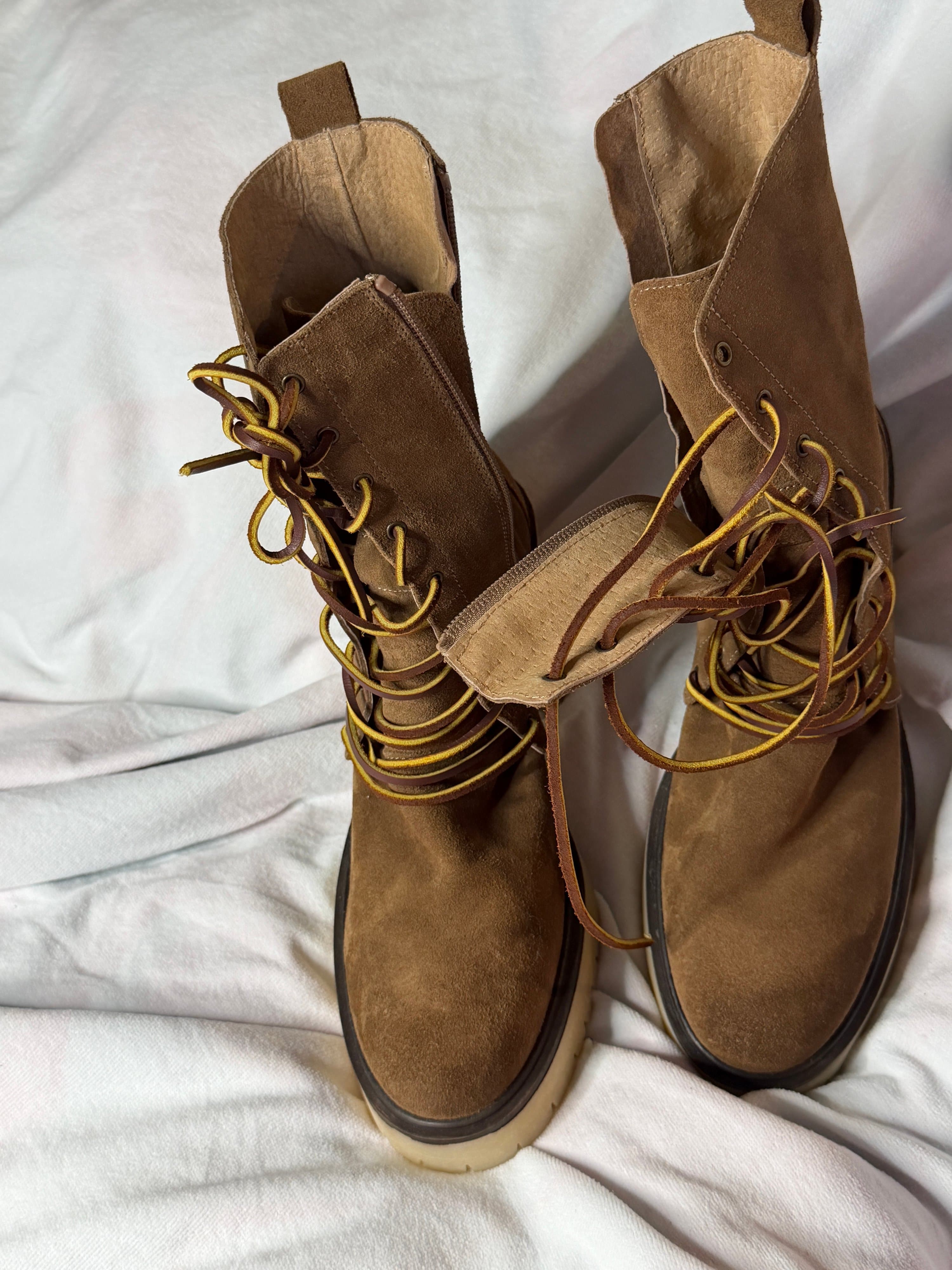 Free People Brown Suede Lace-Up Boots, Chunky Heel, Size 41 - Thumbnail 2