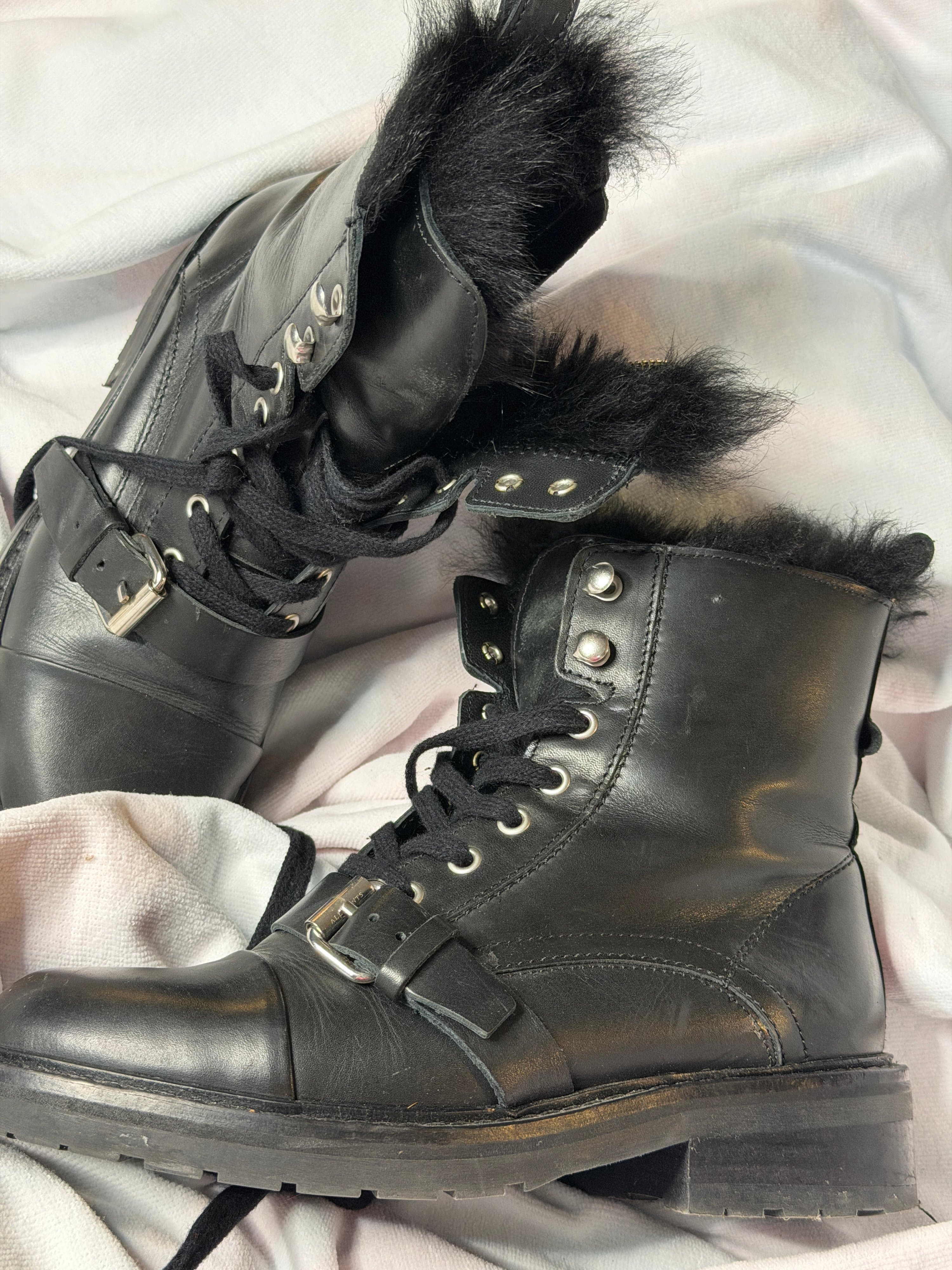 AllSaints Black Leather Fur‑Lined Combat Boots — Size 36 - Thumbnail 3