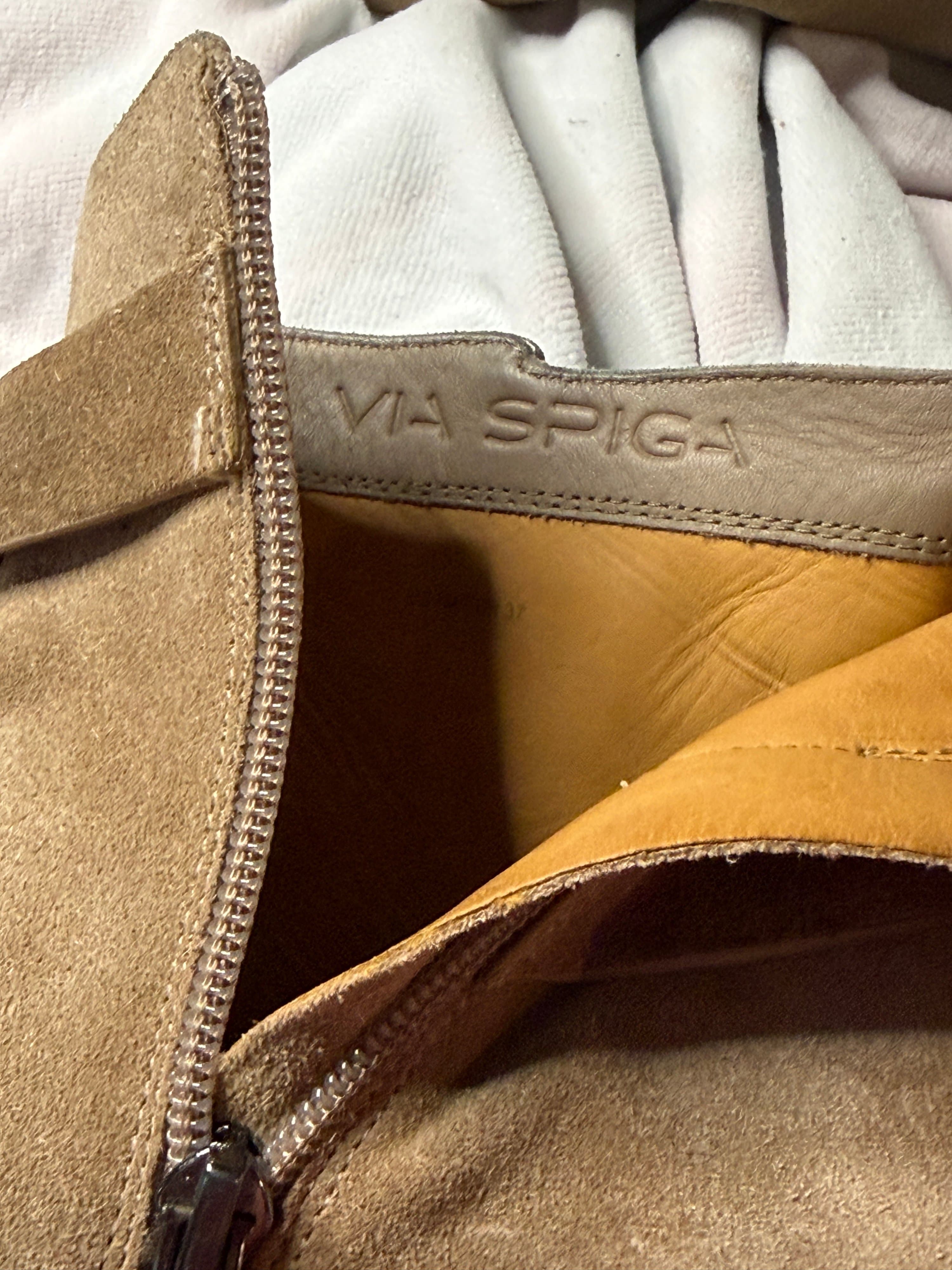 Via Spiga Tan Suede Ankle Boots with Side Zipper - Thumbnail 4