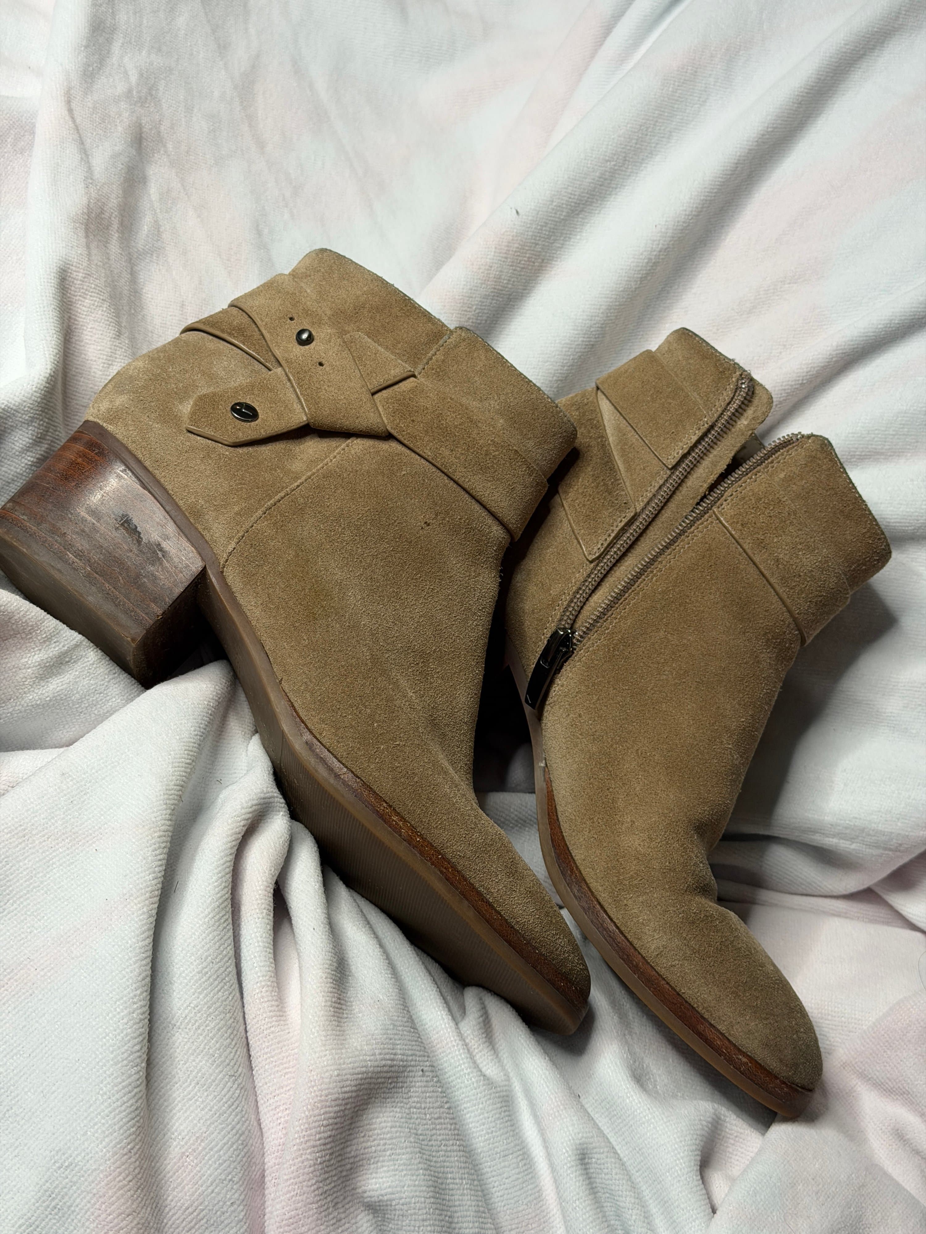 Via Spiga Tan Suede Ankle Boots with Side Zipper