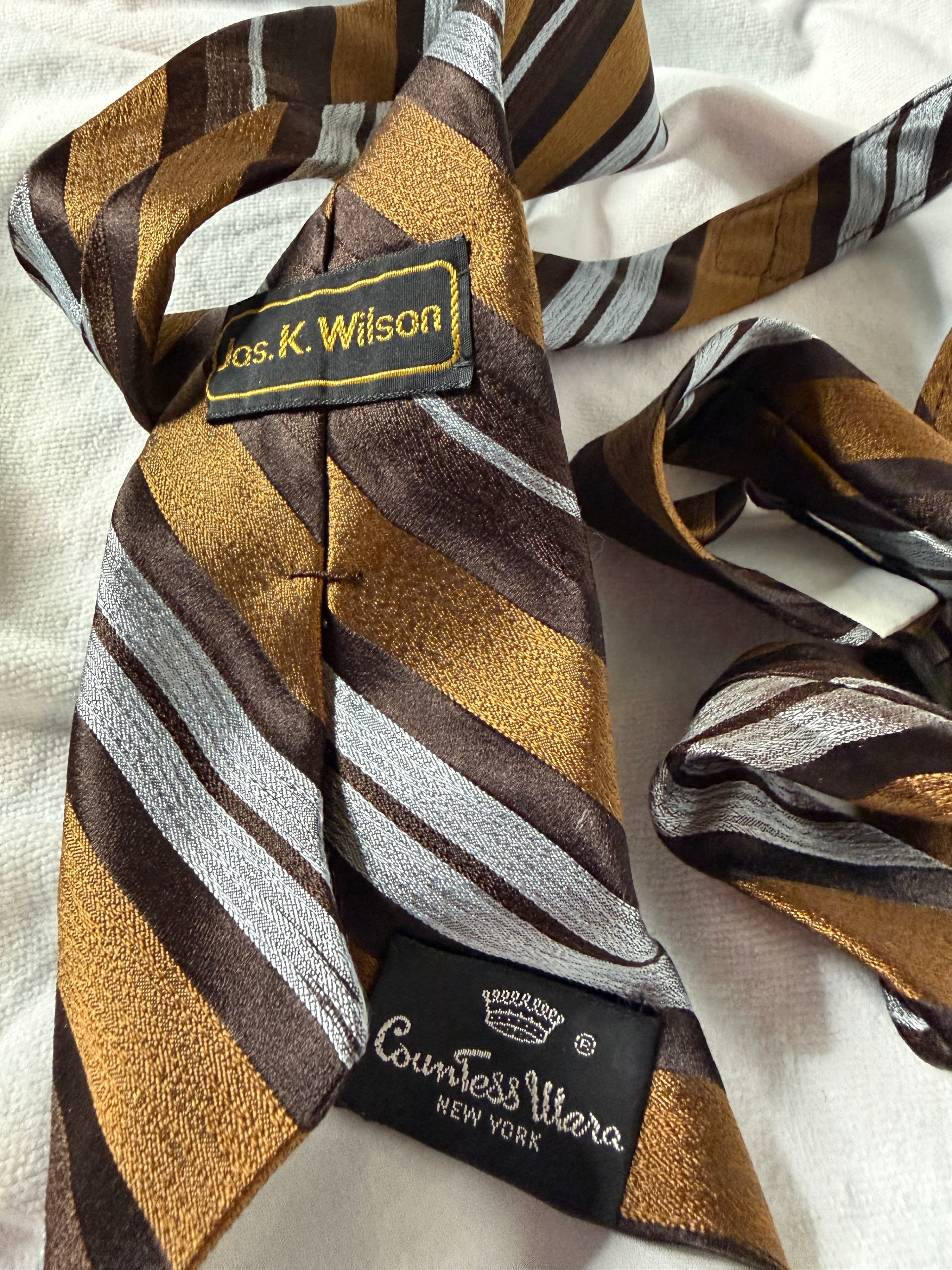 Countess Mara Striped Silk Tie Brown Gold - Thumbnail 2