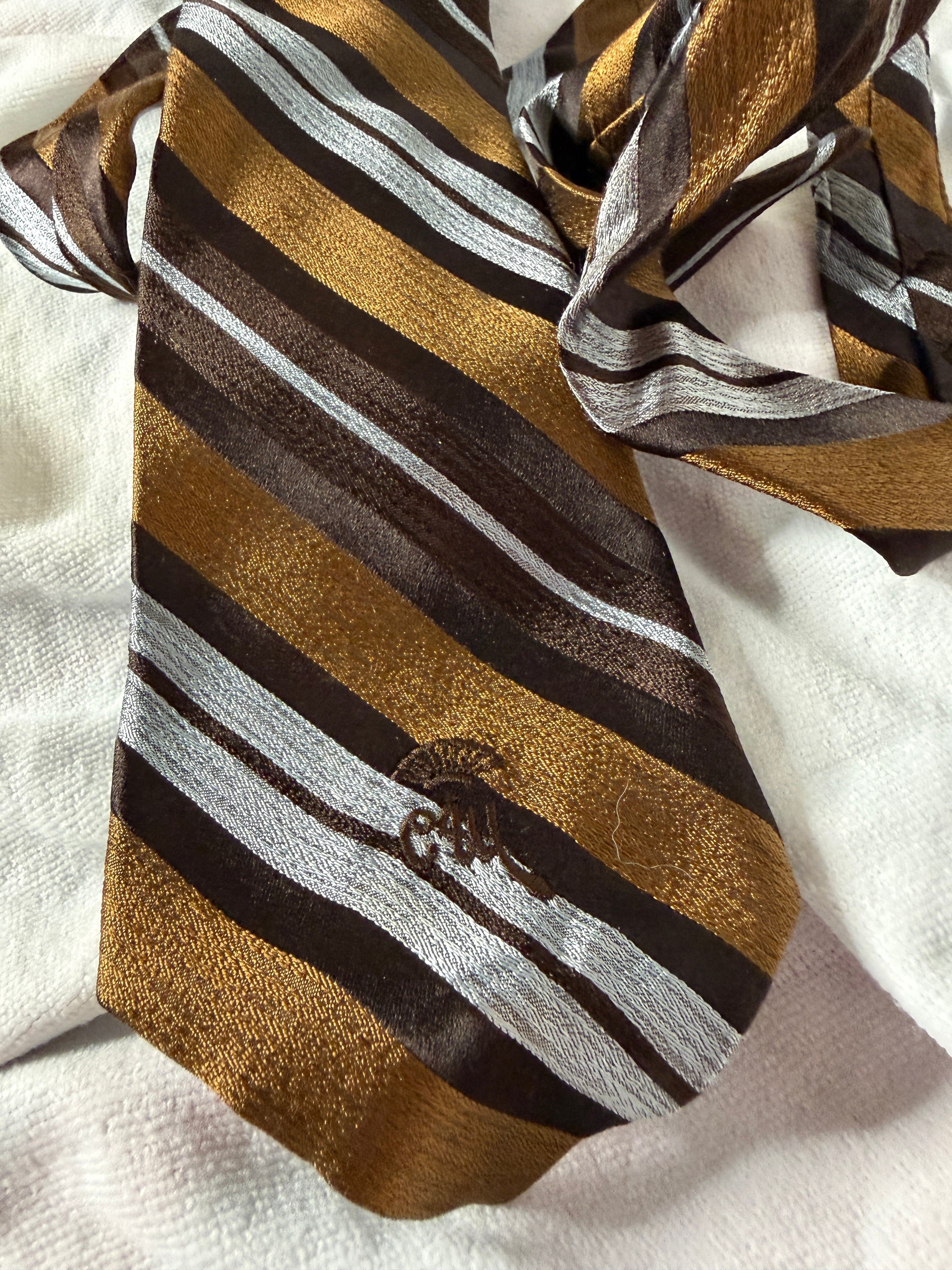 Countess Mara Striped Silk Tie Brown Gold