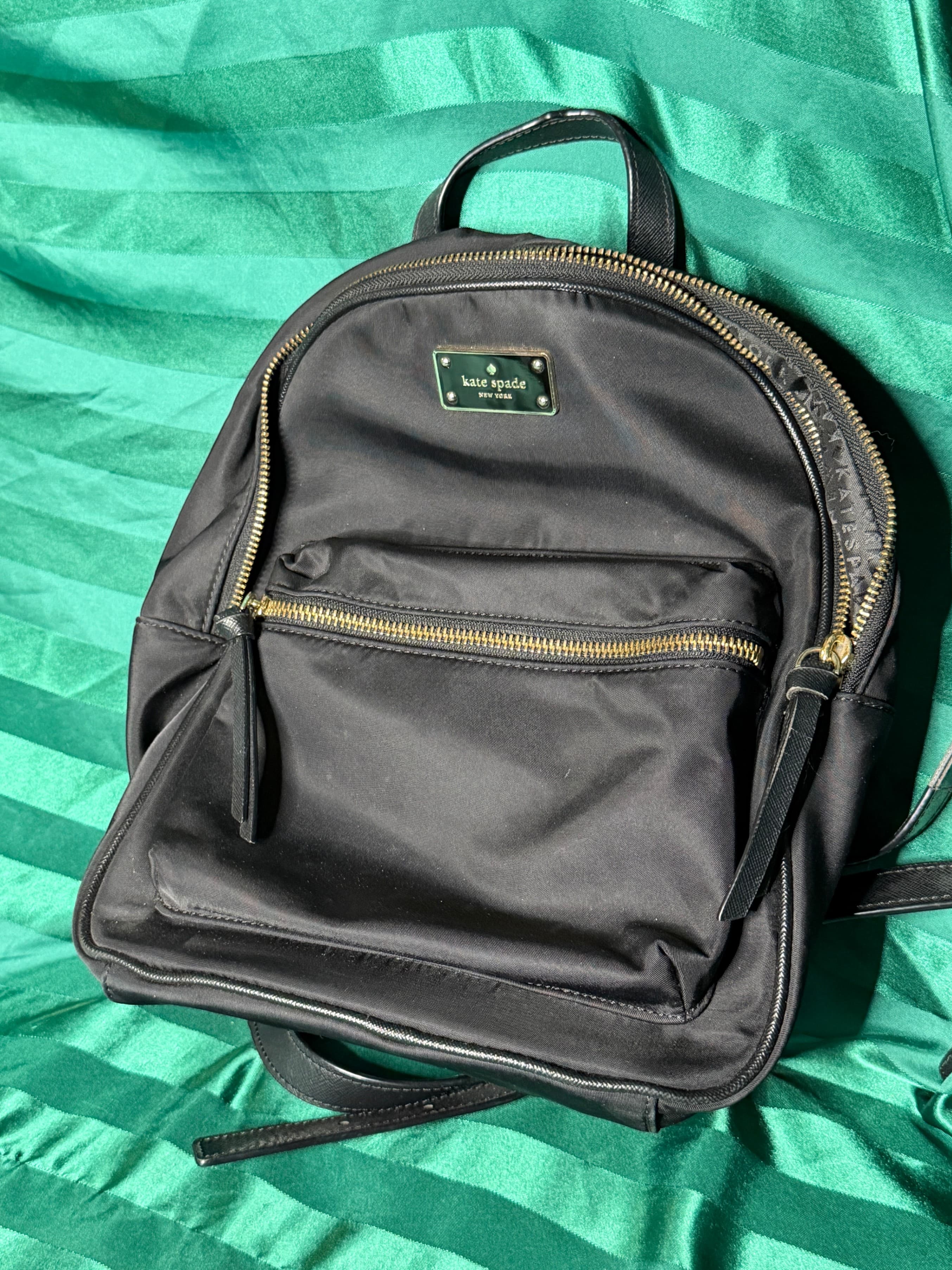Kate Spade Wilson Road Small Bradley Black Nylon Backpack Gold Zip