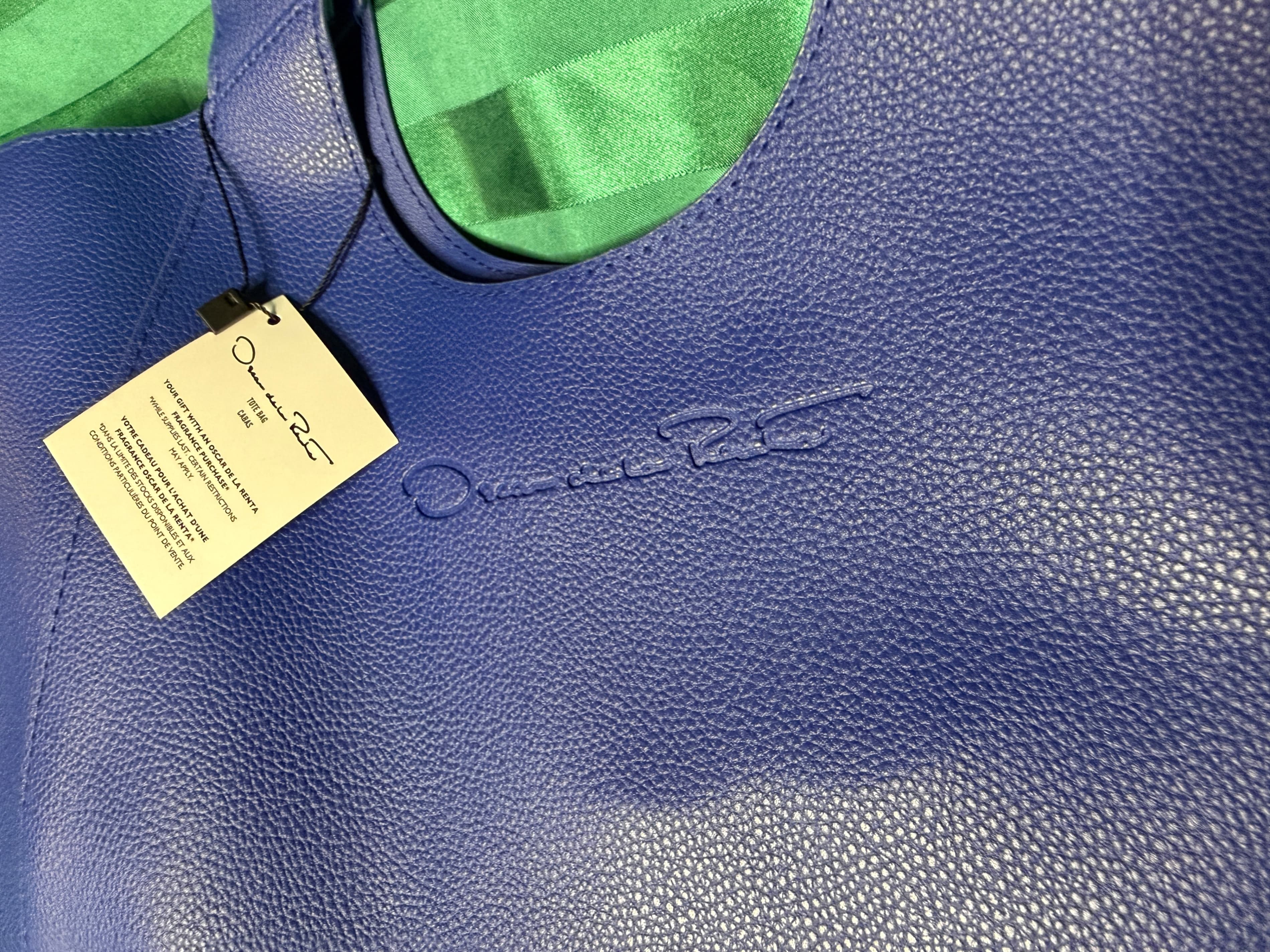 Oscar de la Renta Blue Pebbled Leather Tote Bag - Thumbnail 4