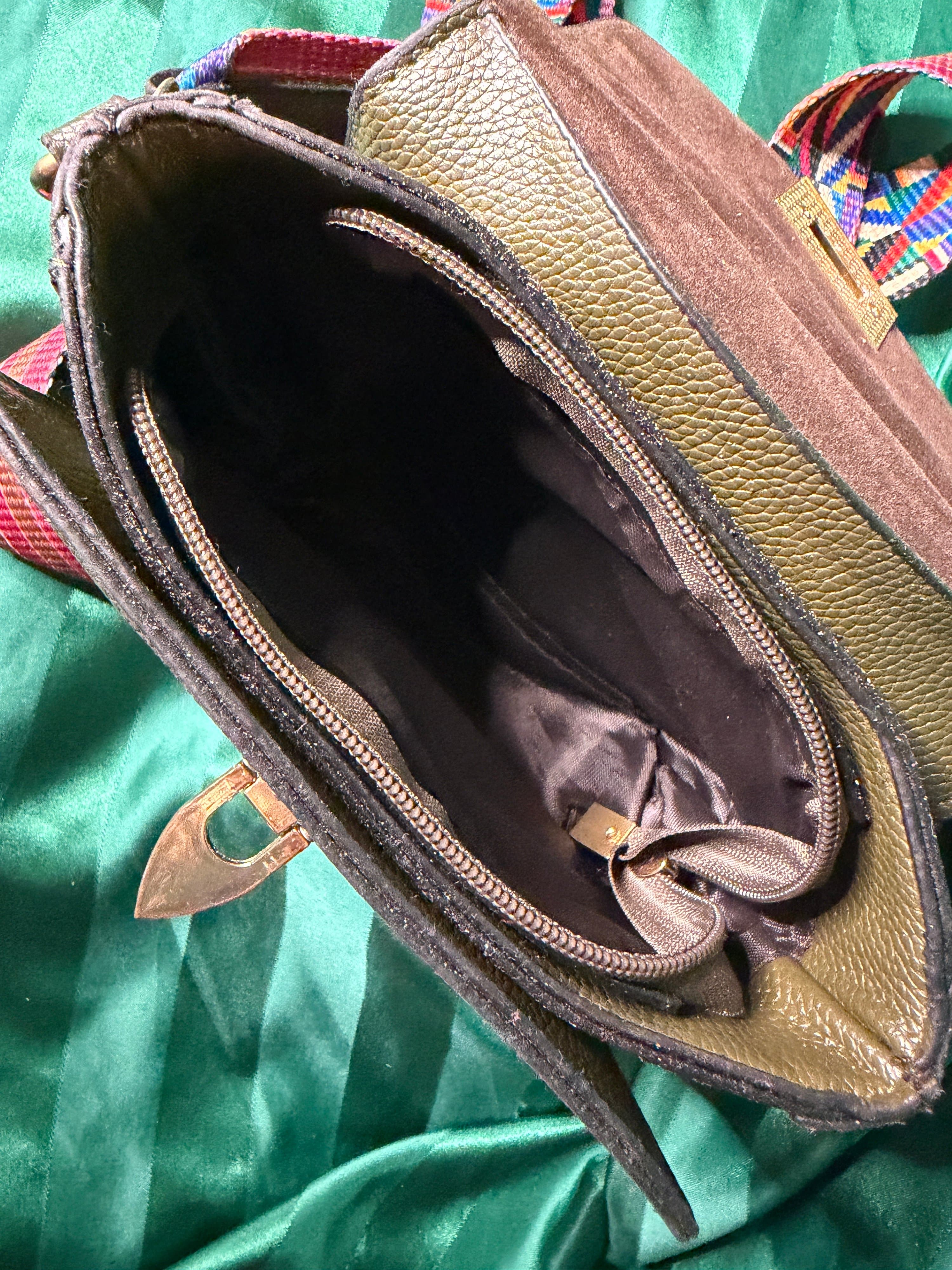 Y2K Boho Embroidered Butterfly Studded Crossbody Messenger Bag Olive Green - Thumbnail 4