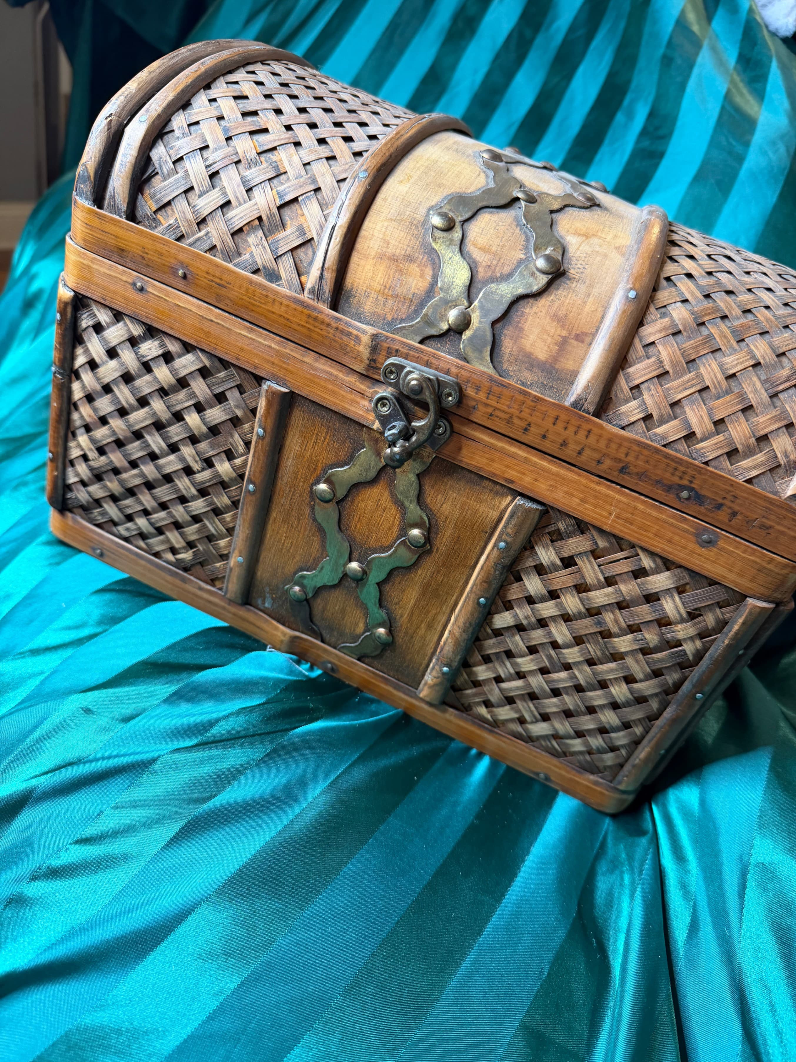Vintage Wooden Wicker Treasure Chest with Brass Accents – Film Prophouse Find