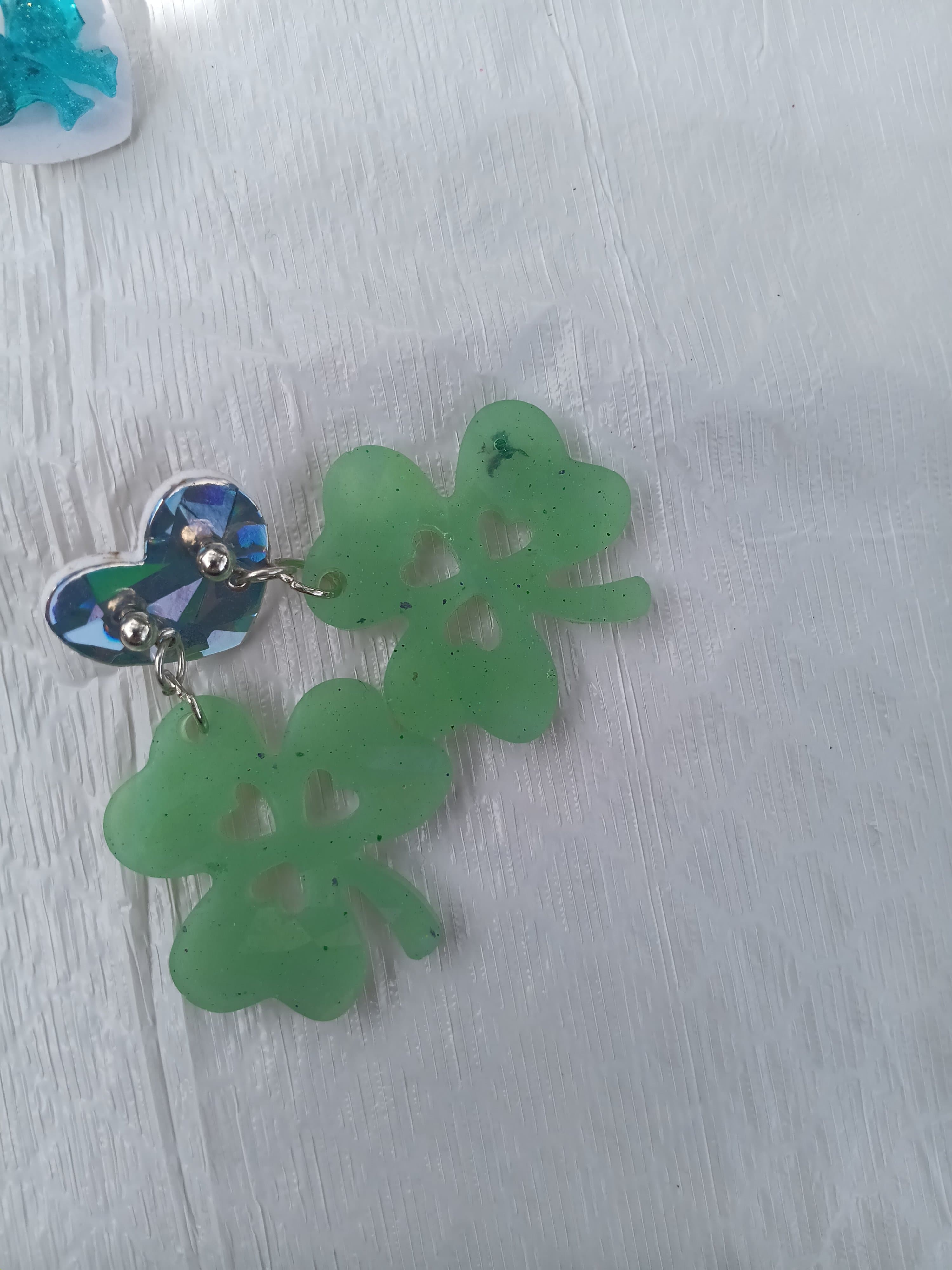 Homemade Resin Clover Dangle Earrings