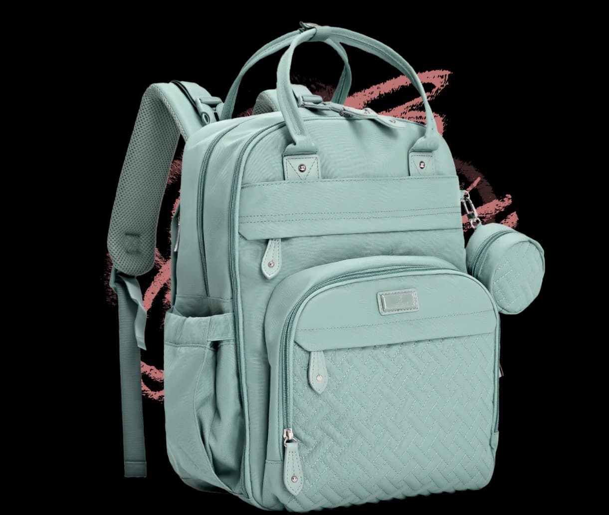 BabbleRoo Diaper Bag Backpack Large Capacity Sage Green Pockets - Thumbnail 3