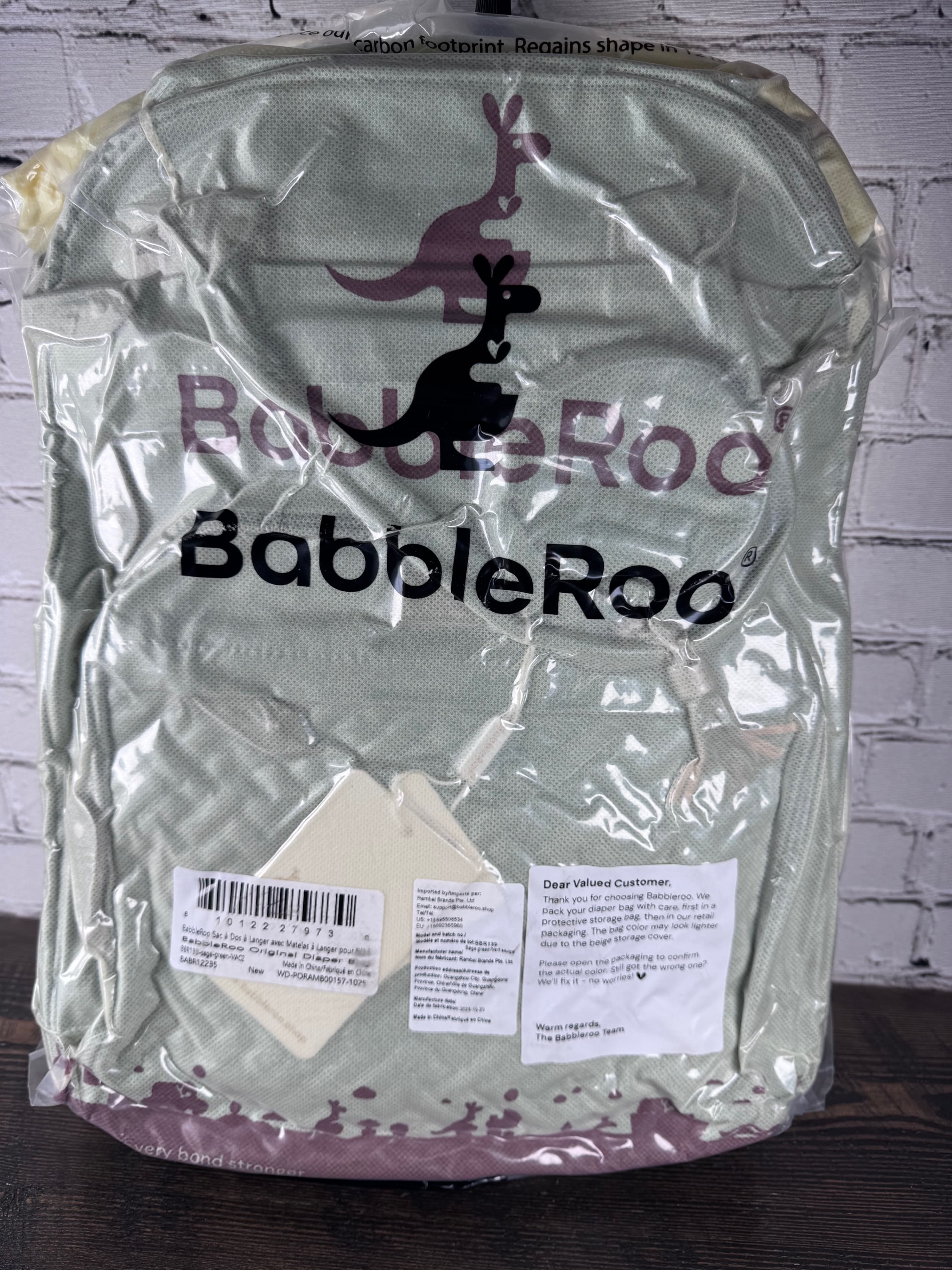 BabbleRoo Diaper Bag Backpack Large Capacity Sage Green Pockets - Thumbnail 2