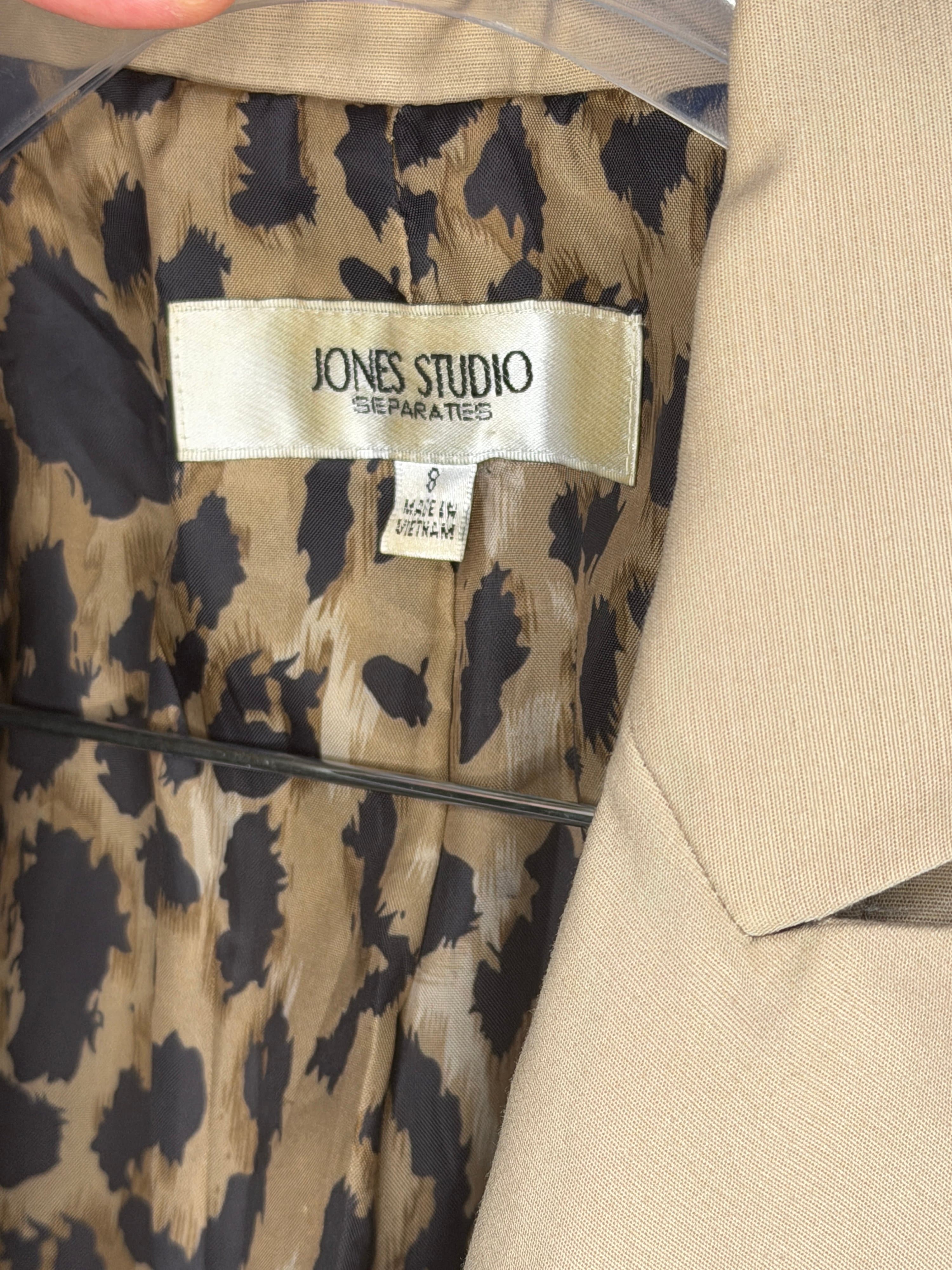 Jones Studio Beige Blazer with Leopard Print Lining - Thumbnail 5