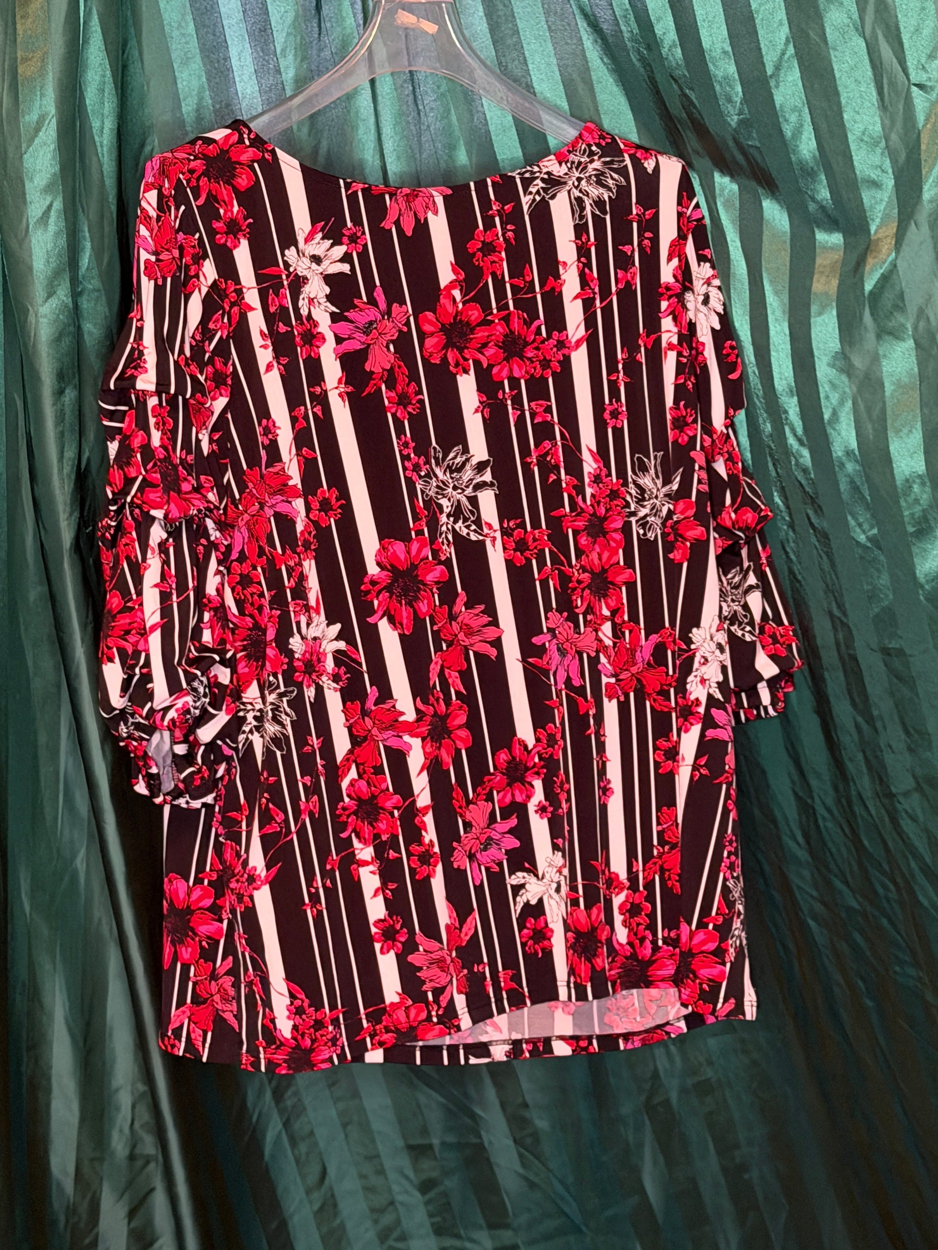Slim Factor by Investments Floral Striped Top Medium - Thumbnail 2