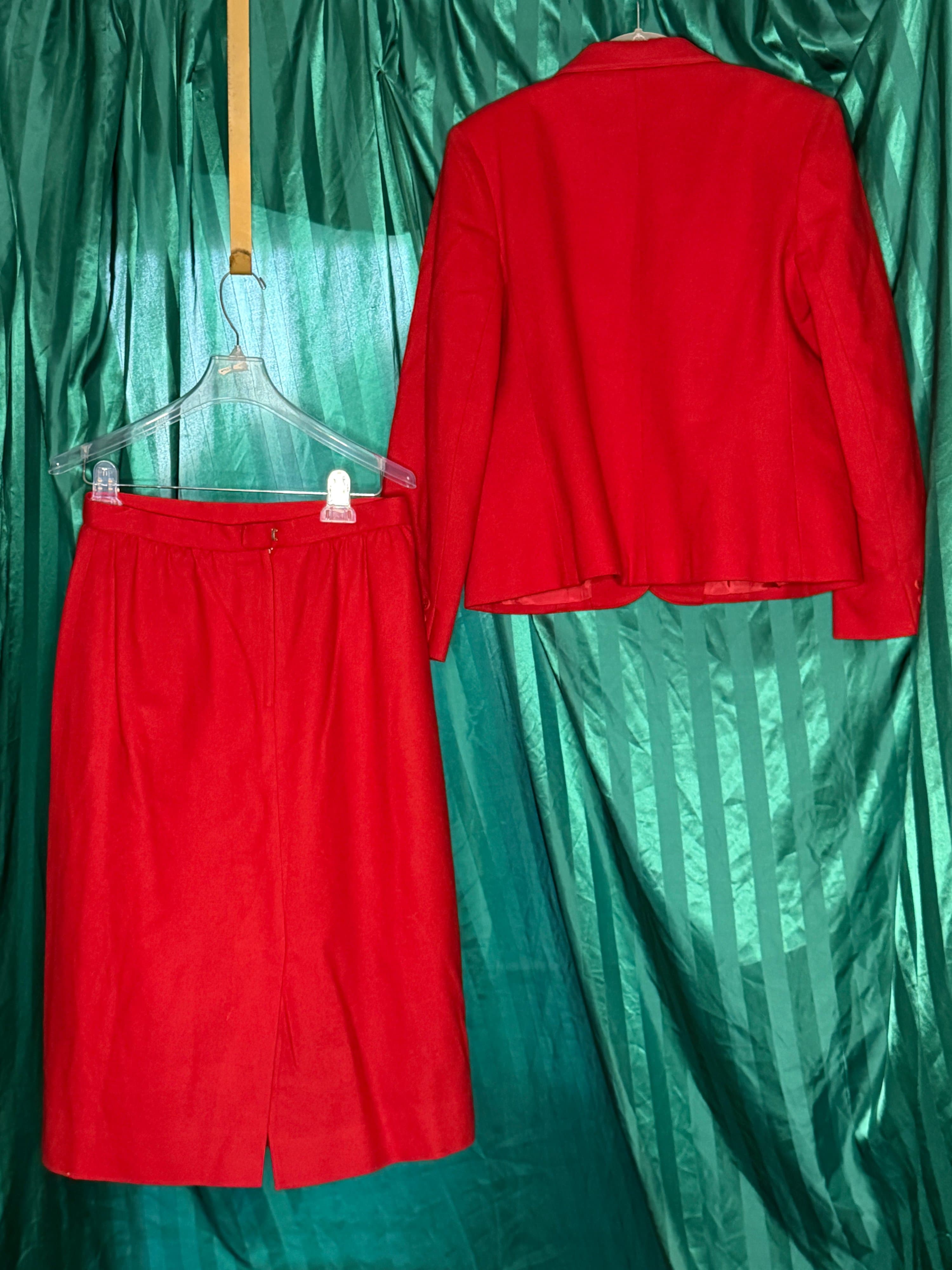 Hunt Valley Wool Brilliant Red Blazer and Skirt Set (Size 14) - Thumbnail 3