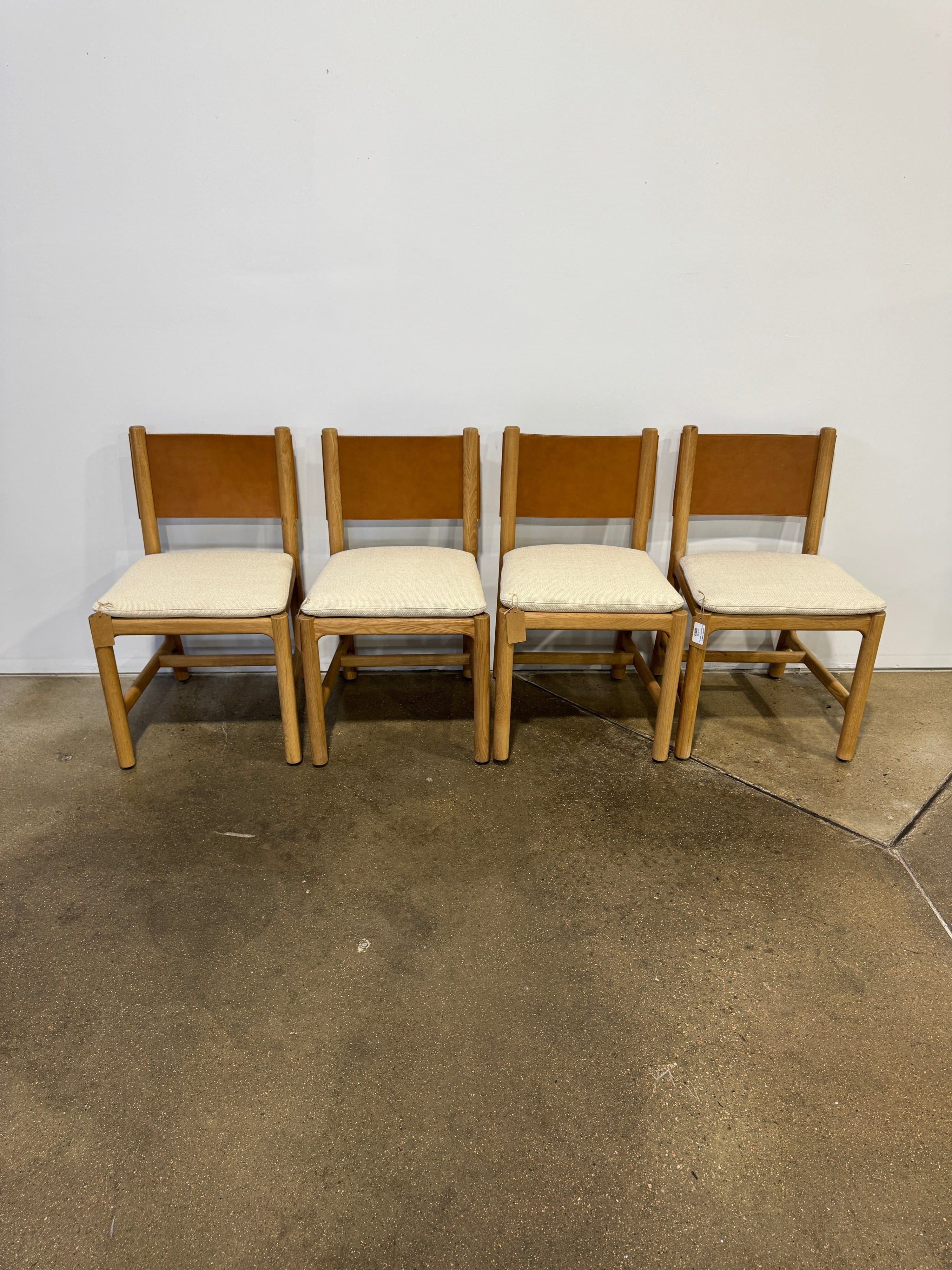 Set of 4 Oak and Leather Dining Chairs - Thumbnail 3