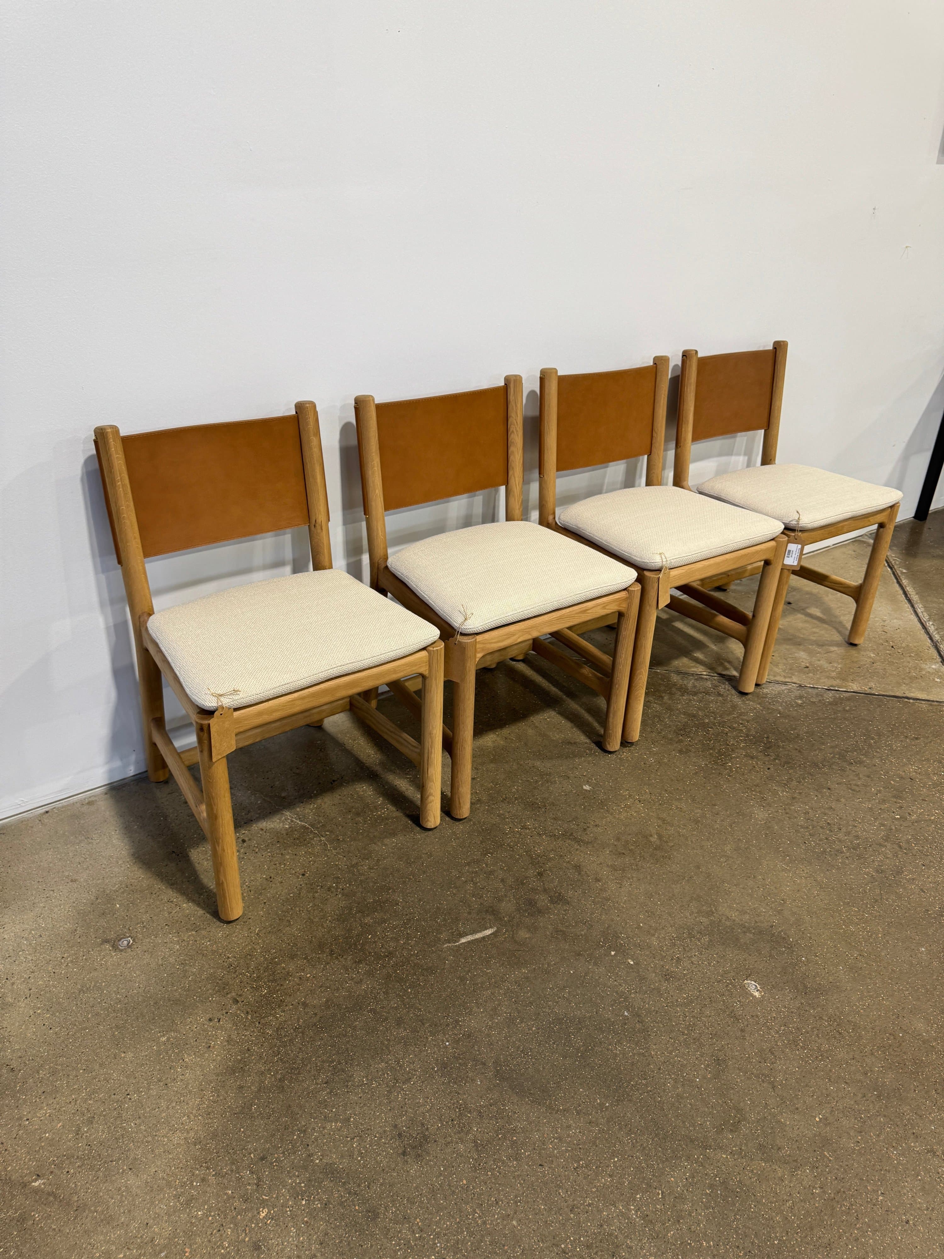 Set of 4 Oak and Leather Dining Chairs - Thumbnail 4