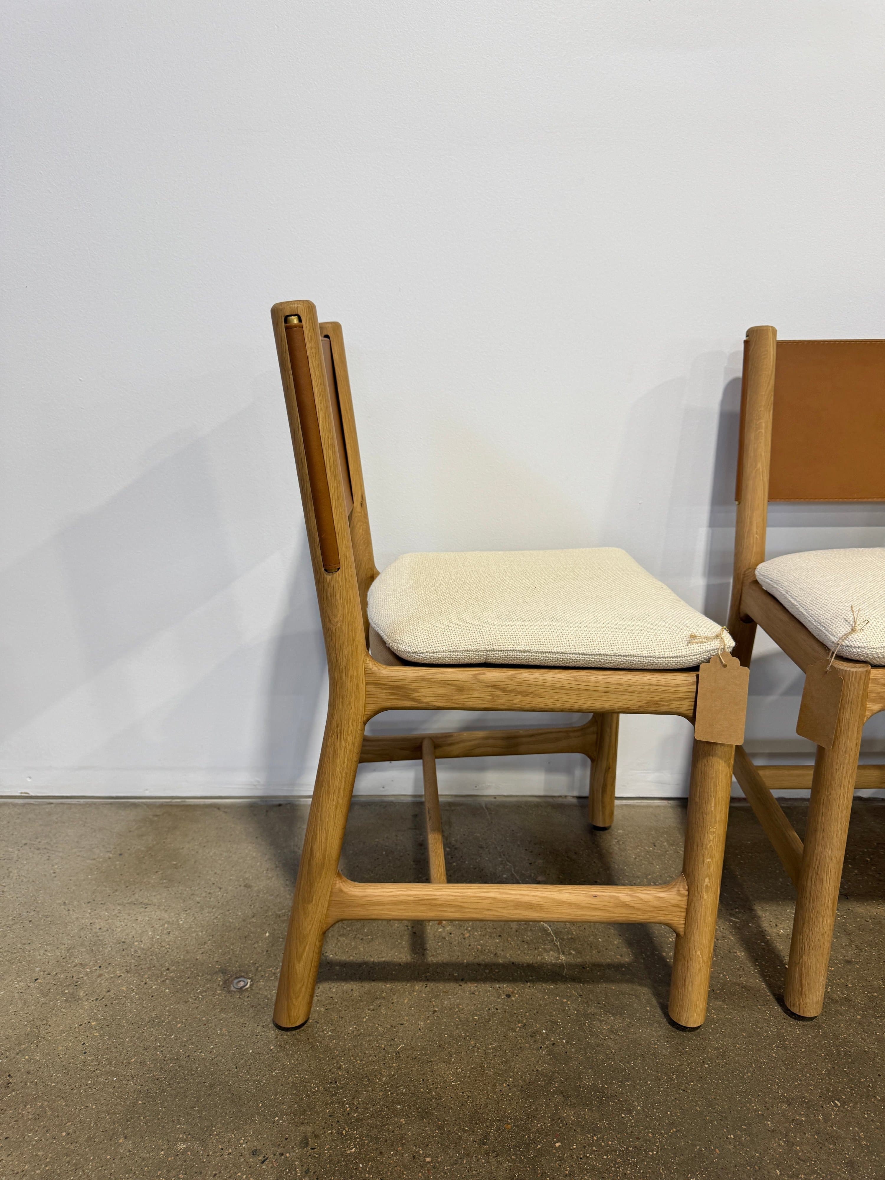 Set of 4 Oak and Leather Dining Chairs - Thumbnail 5