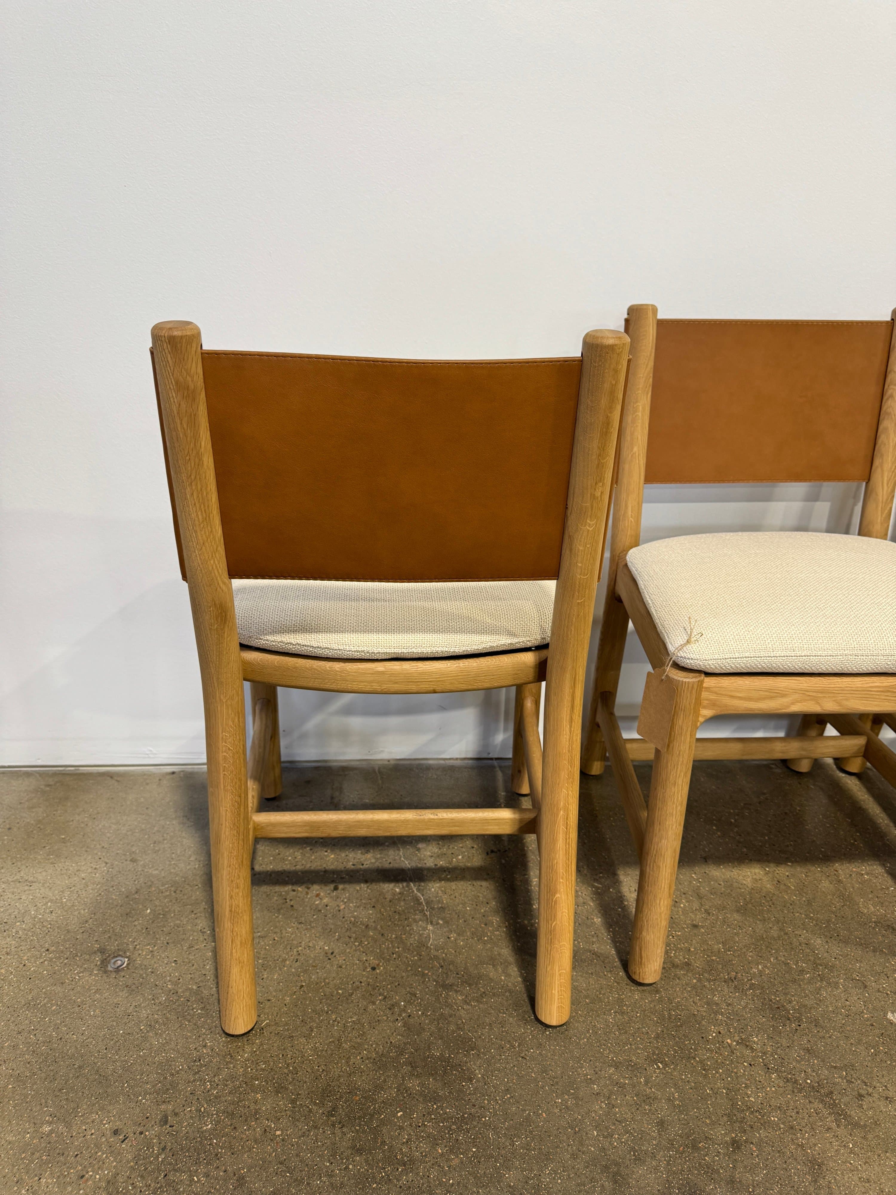 Set of 4 Oak and Leather Dining Chairs - Thumbnail 6