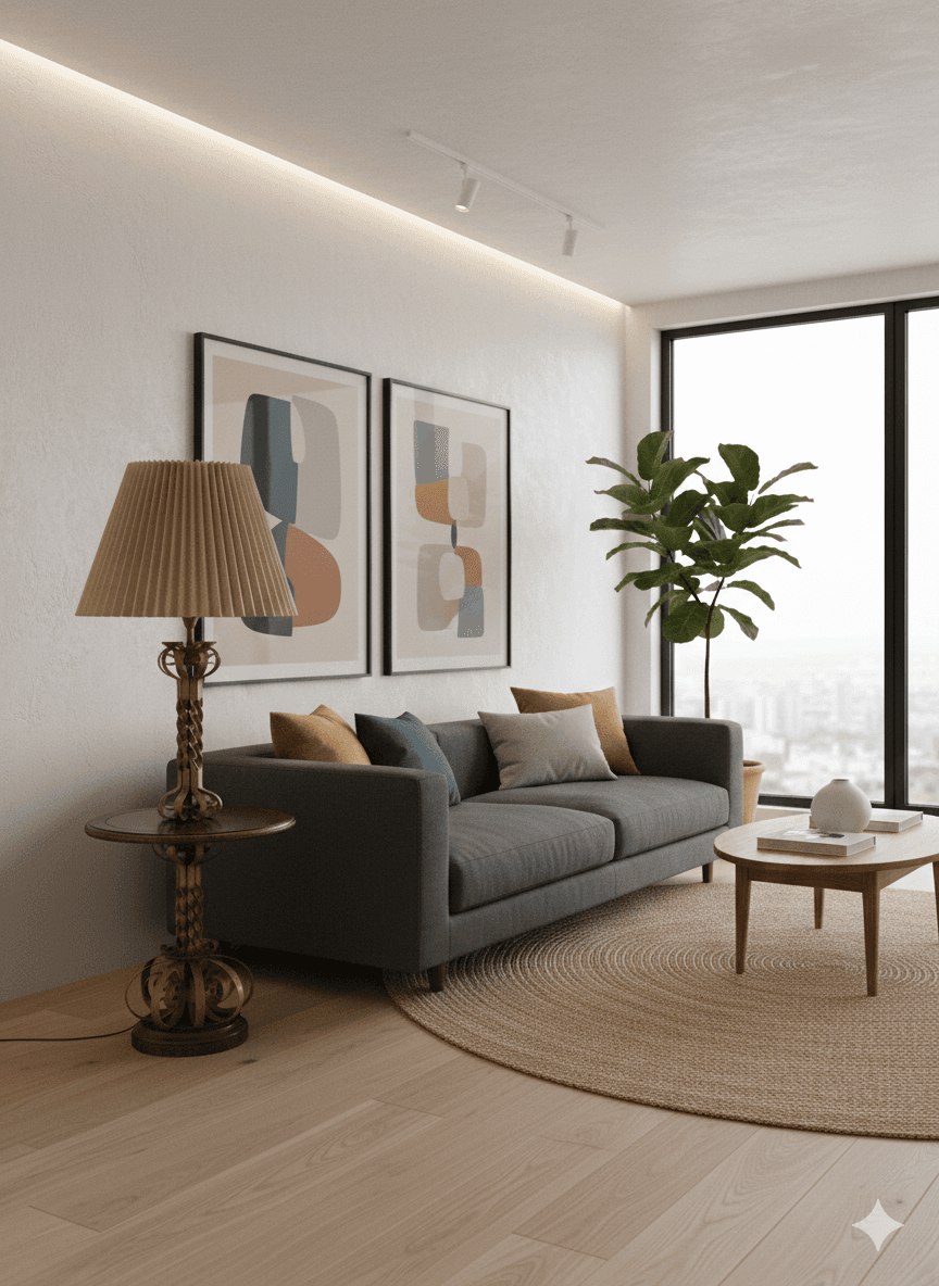 Vintage Hollywood Regency Floor Lamp Table – Gold Barley Twist, Integrated Side Table - Thumbnail 8