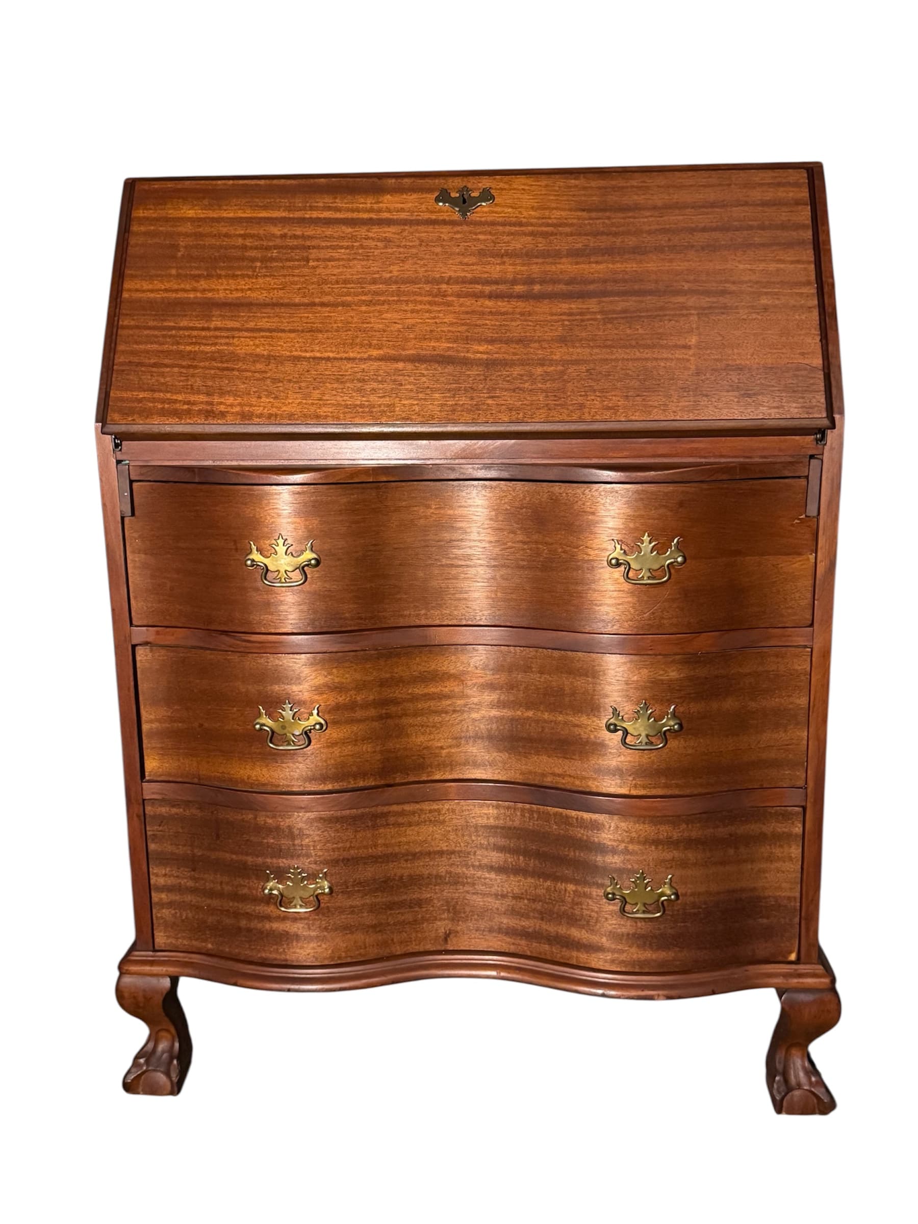 Vintage Mahogany Chippendale Style Secretary Desk – Ball & Claw Feet – Colonial Revival Drop Front Writing Desk - Thumbnail 2